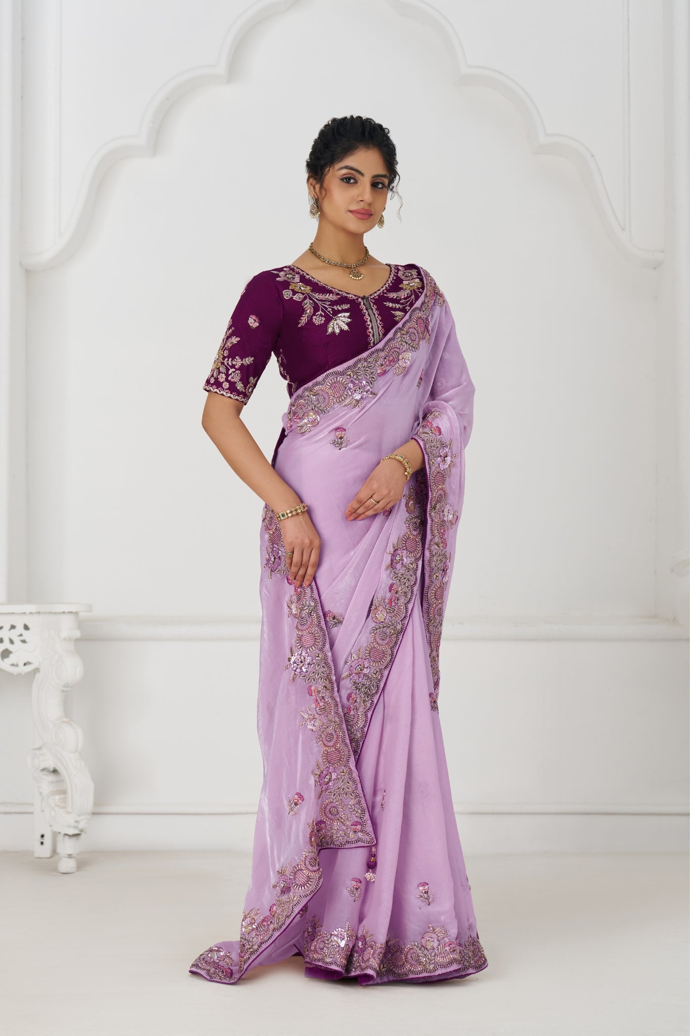 Mauve Designer Pure Fendi Silk Wedding Saree