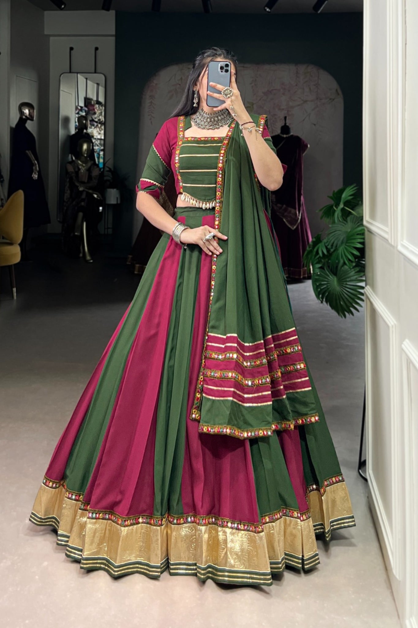 Pure Rayon Beautiful Gamthi Work Designer Traditional Navratri Lehenga Choli