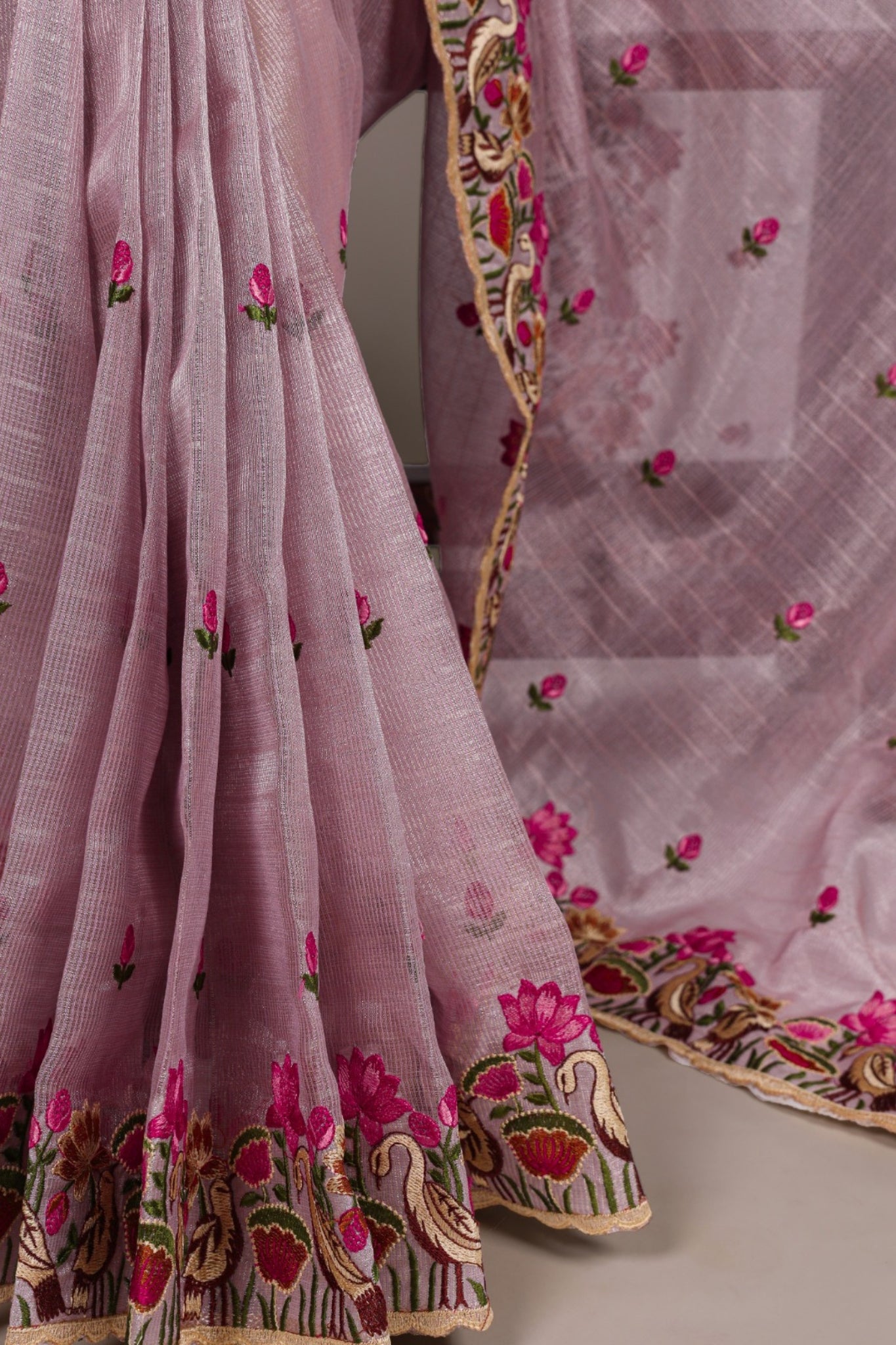 Luxury Zari Kota Tissue Designer Saree With Thread Embroidery Work