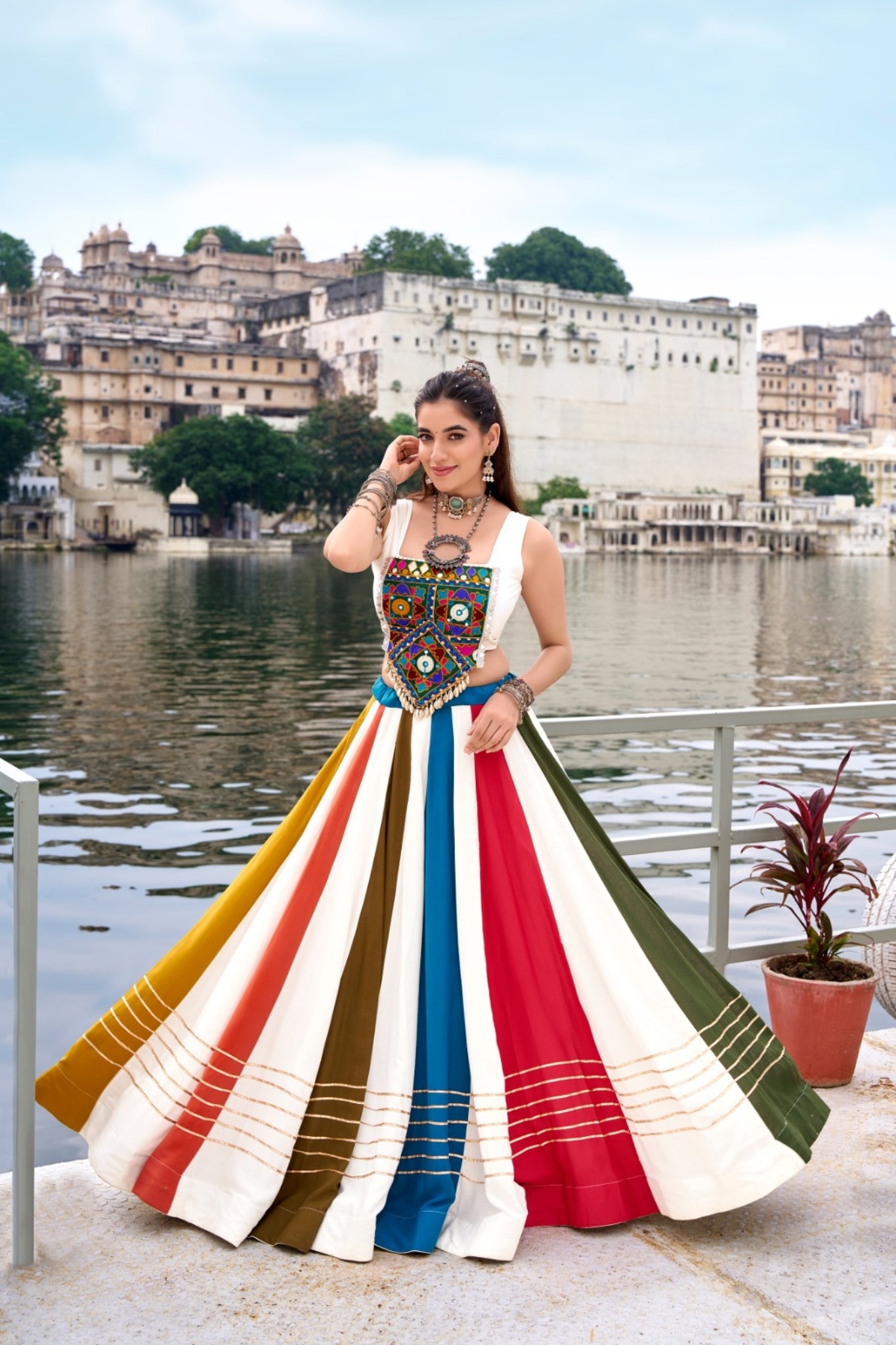 Pure Rayon Original Mirror Gamthi Work With Gotta Patti Touch Up Navratri Lehenga Choli