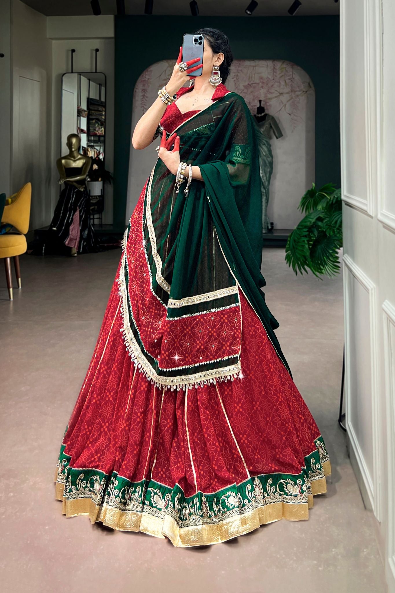 Raasrang Navratri Designer Bandhej Foil Print Traditional Garba Lehenga Choli