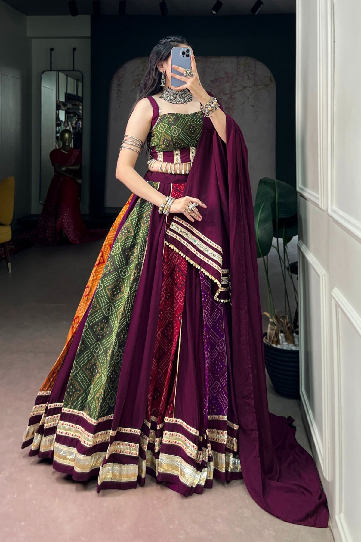 Designer Bandhej Multi Color Navratri Special Lehenga Choli