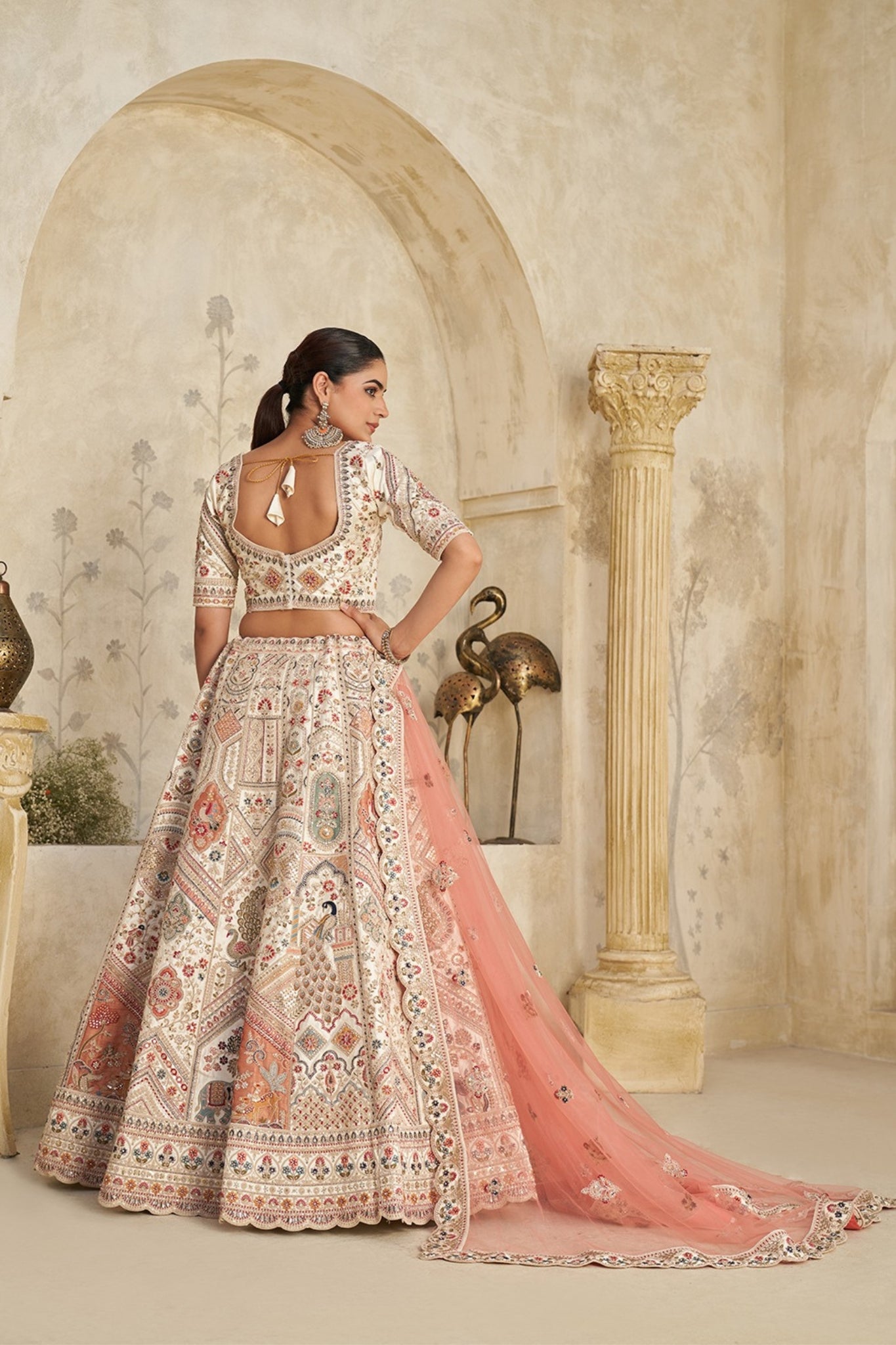 Royal Grandeur Cream Zari Embroidered Bridal Lehenga