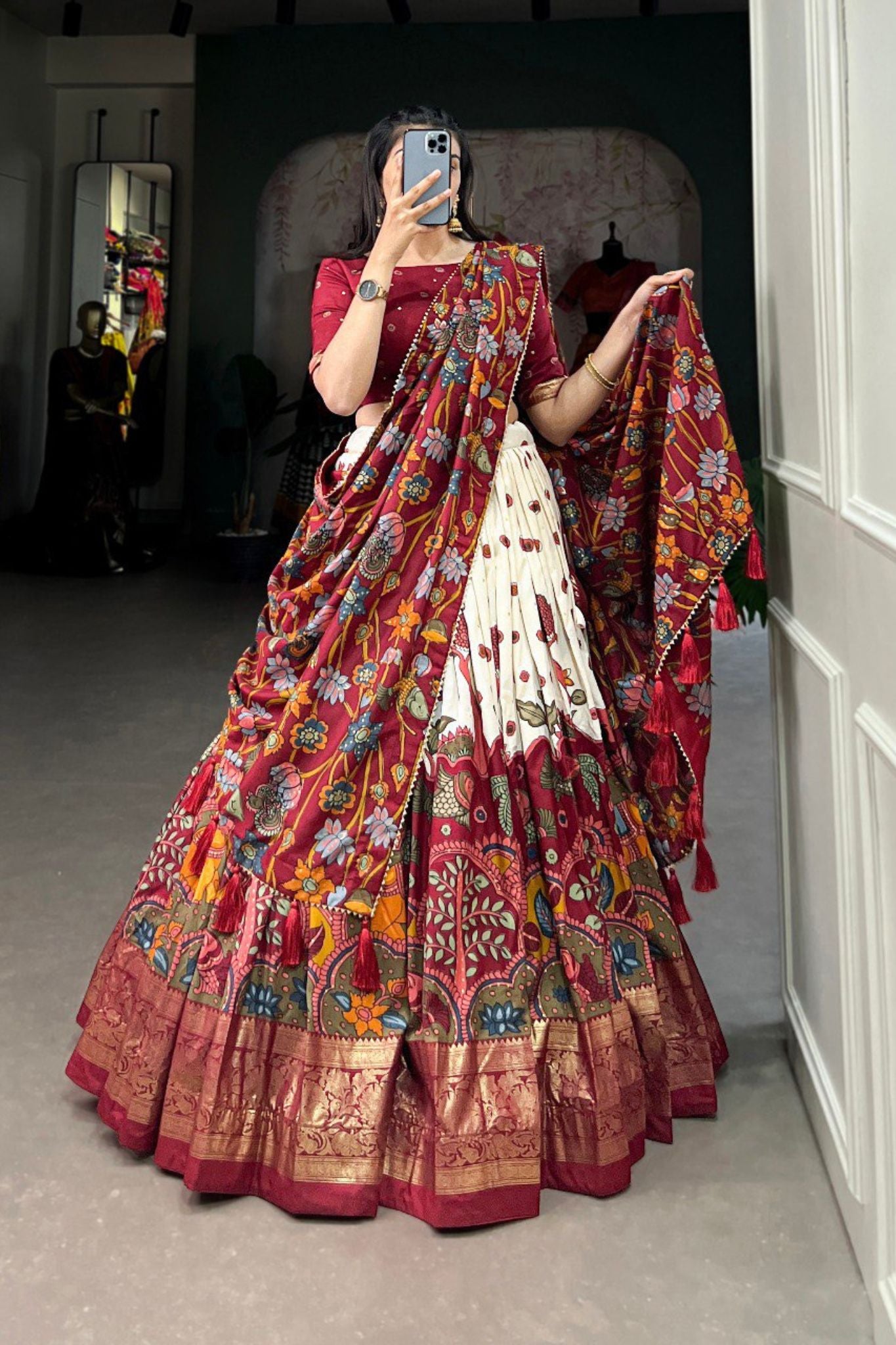 Kalamkari Print With Foil Work Lehenga Choli