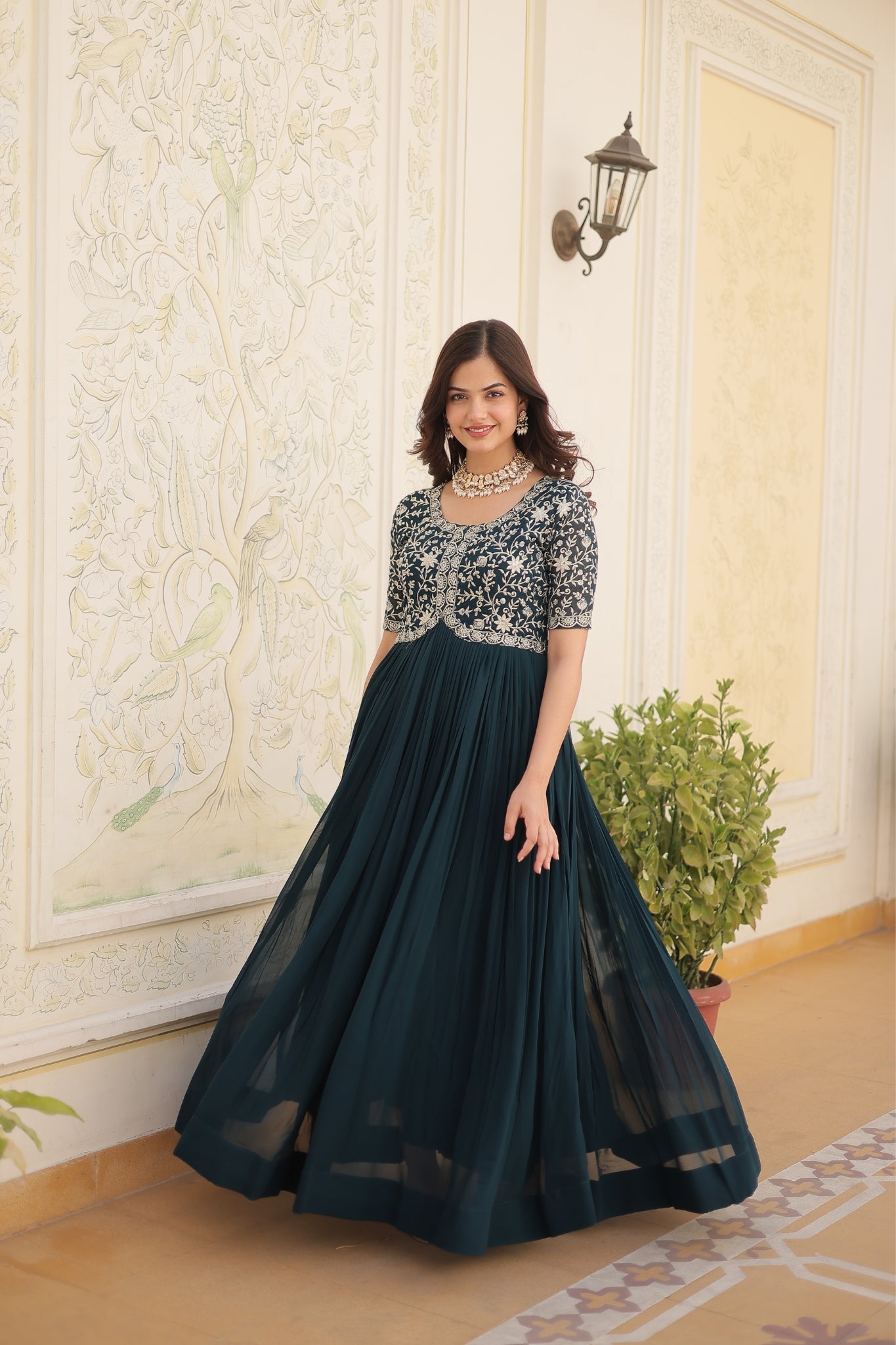 Designer Embroidery Zari Sequins Work Gown Set