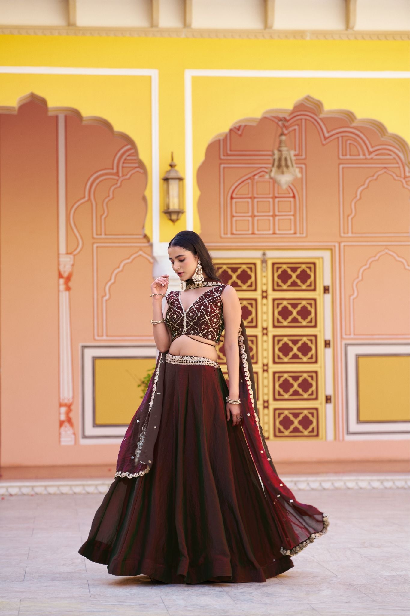 Premium Fendi Silk Lehenga Choli with Sequins & Thread Embroidery Work | Designer Festive & Wedding Wear for Women