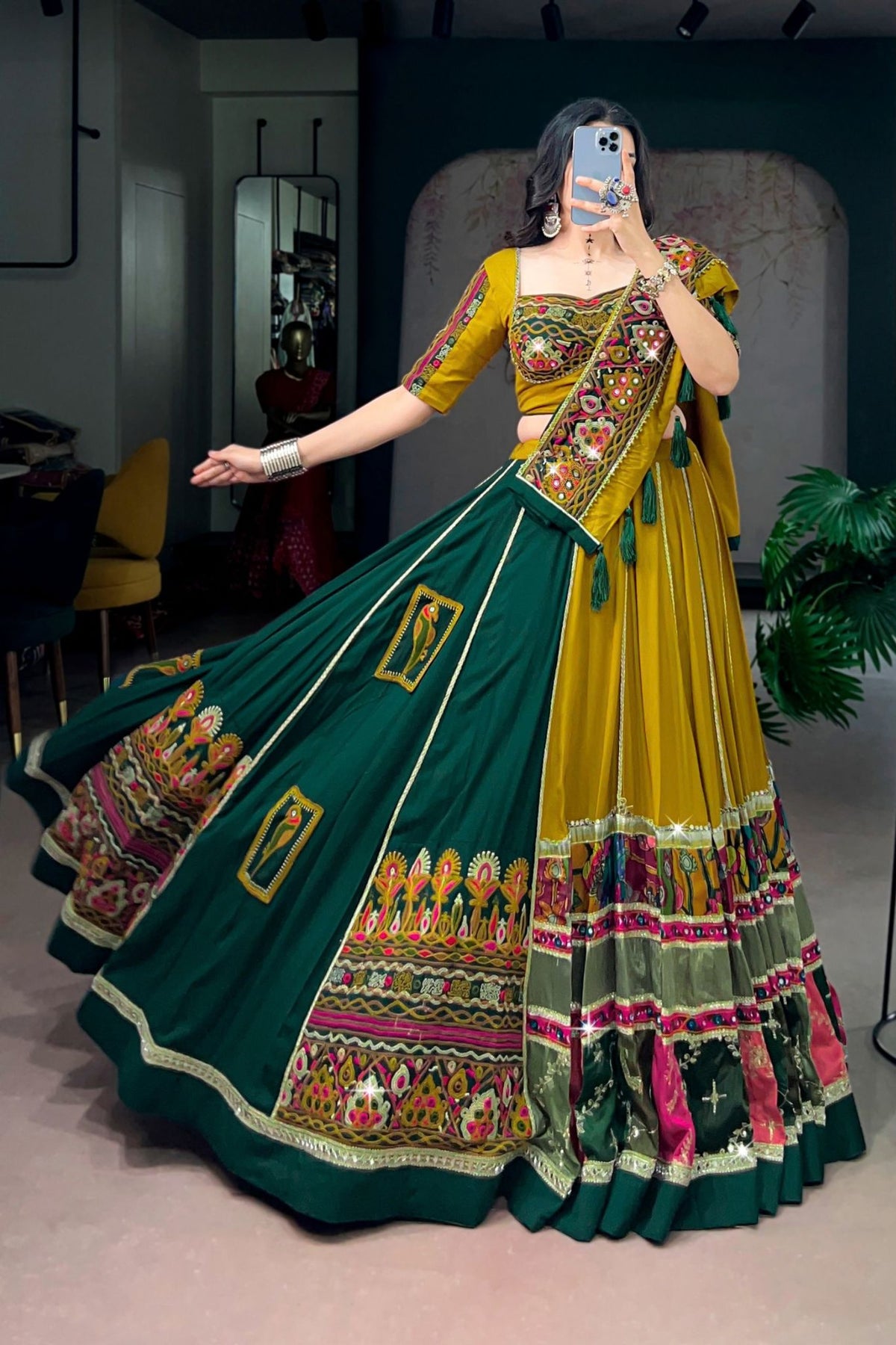 Traditional Gamthi Work Designer Pure Rayon Navratri Lehenga Choli