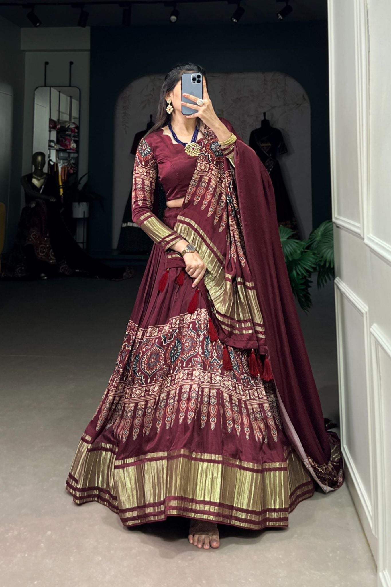 Gaji Silk Lehenga Choli With Digital Print And Lagadi Patta