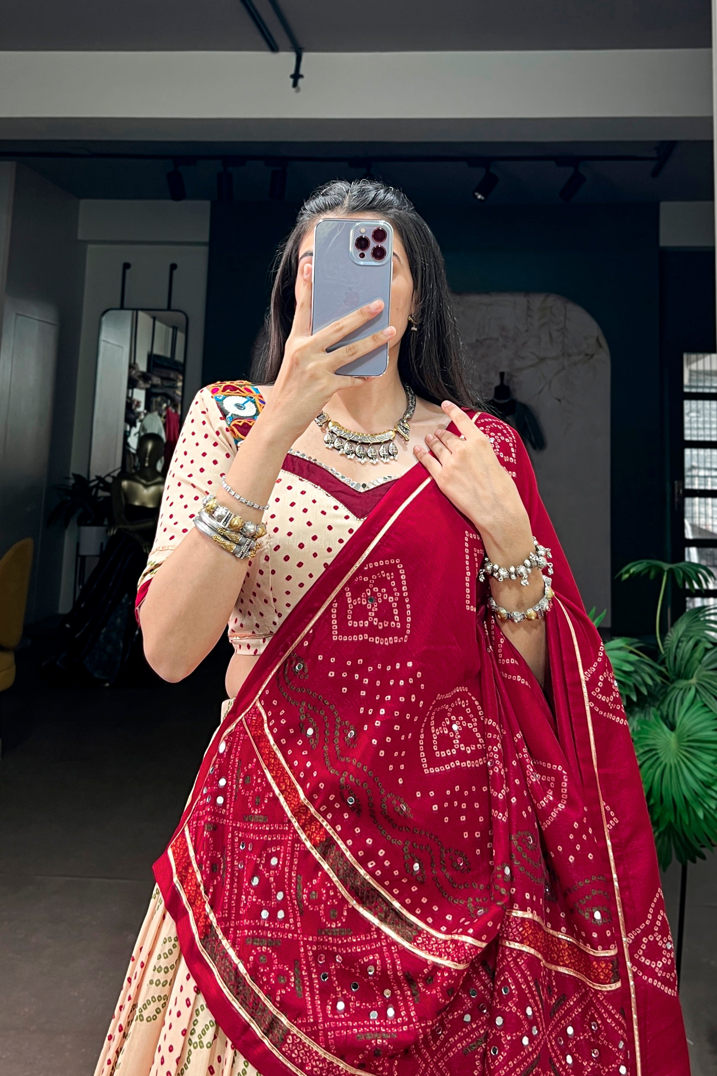 Tasar Silk Bandhani Print Designer Lehenga Choli for Navratri