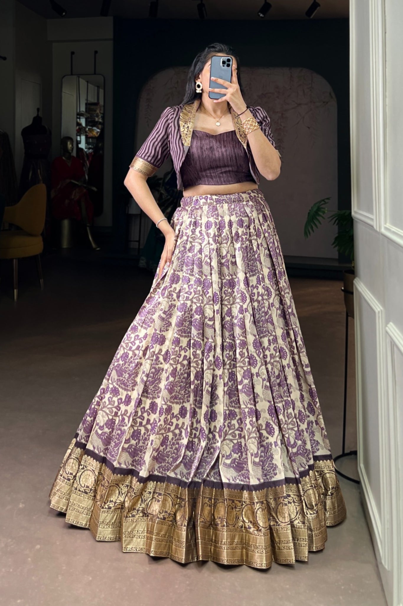Handcrafted Tasar Silk Printed With Viscose Border Lehenga Choli