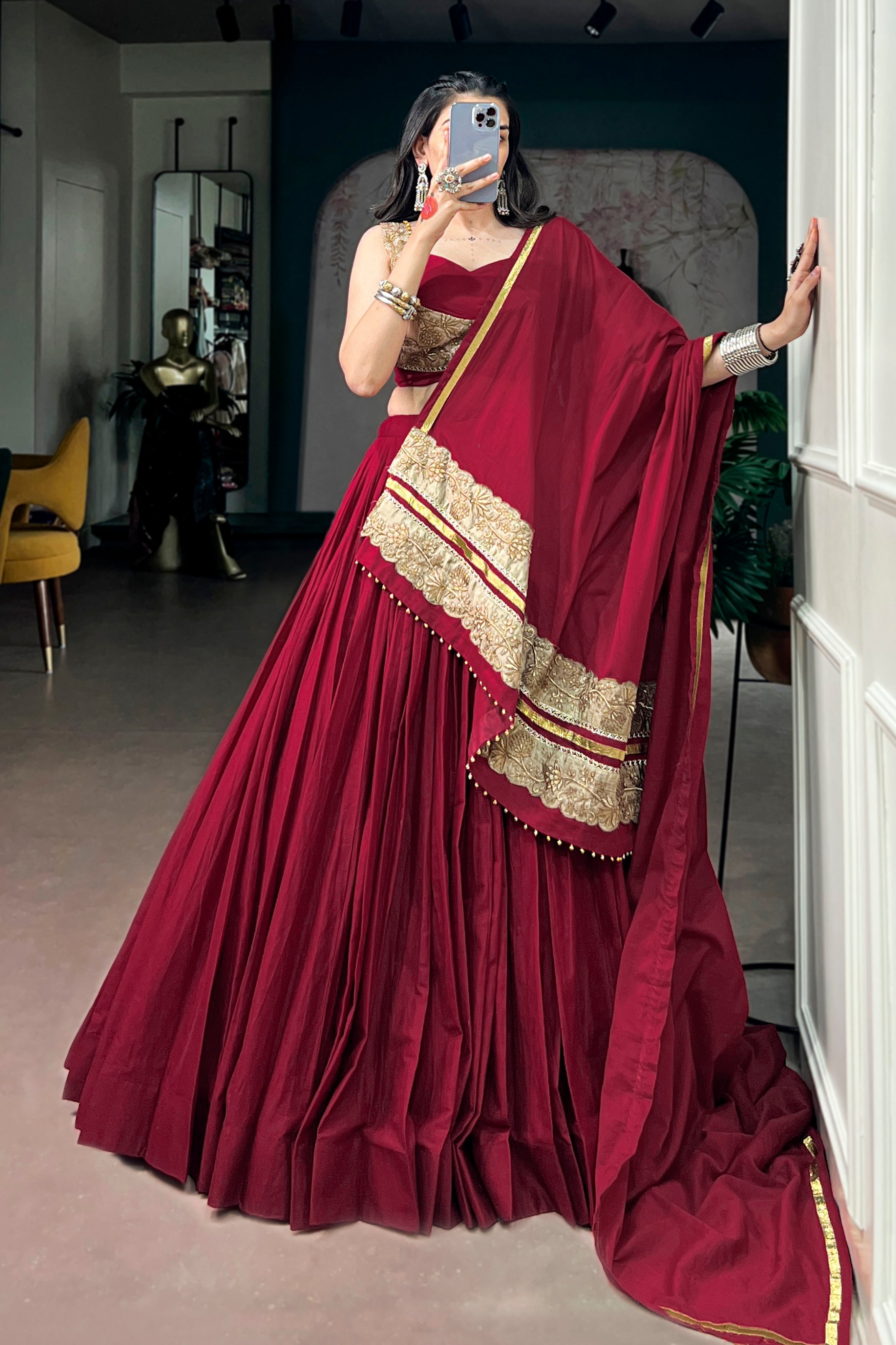 Maroon Mal Cotton Designer Lehenga Choli For Navratri