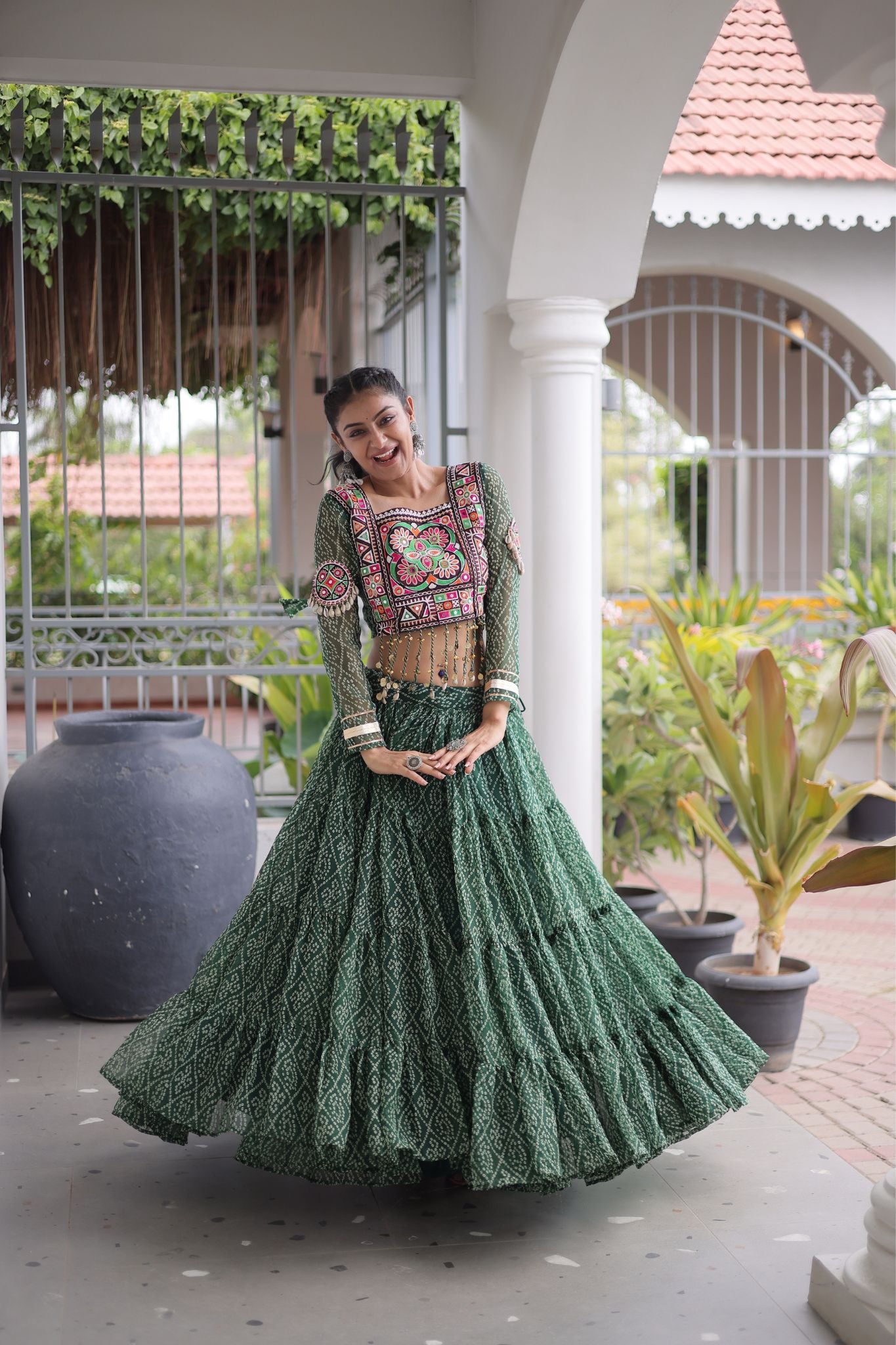 Raasrang Navratri Special Bandhani Print Lehenga Choli for Women with Kutchi Patchwork