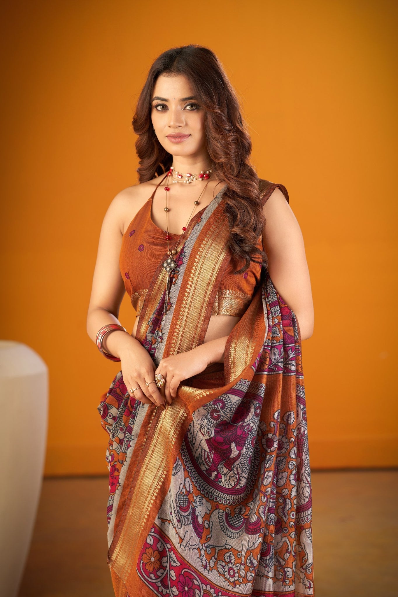 Elegant Kalamkari Chanderi Saree With Rich Zari Woven Border