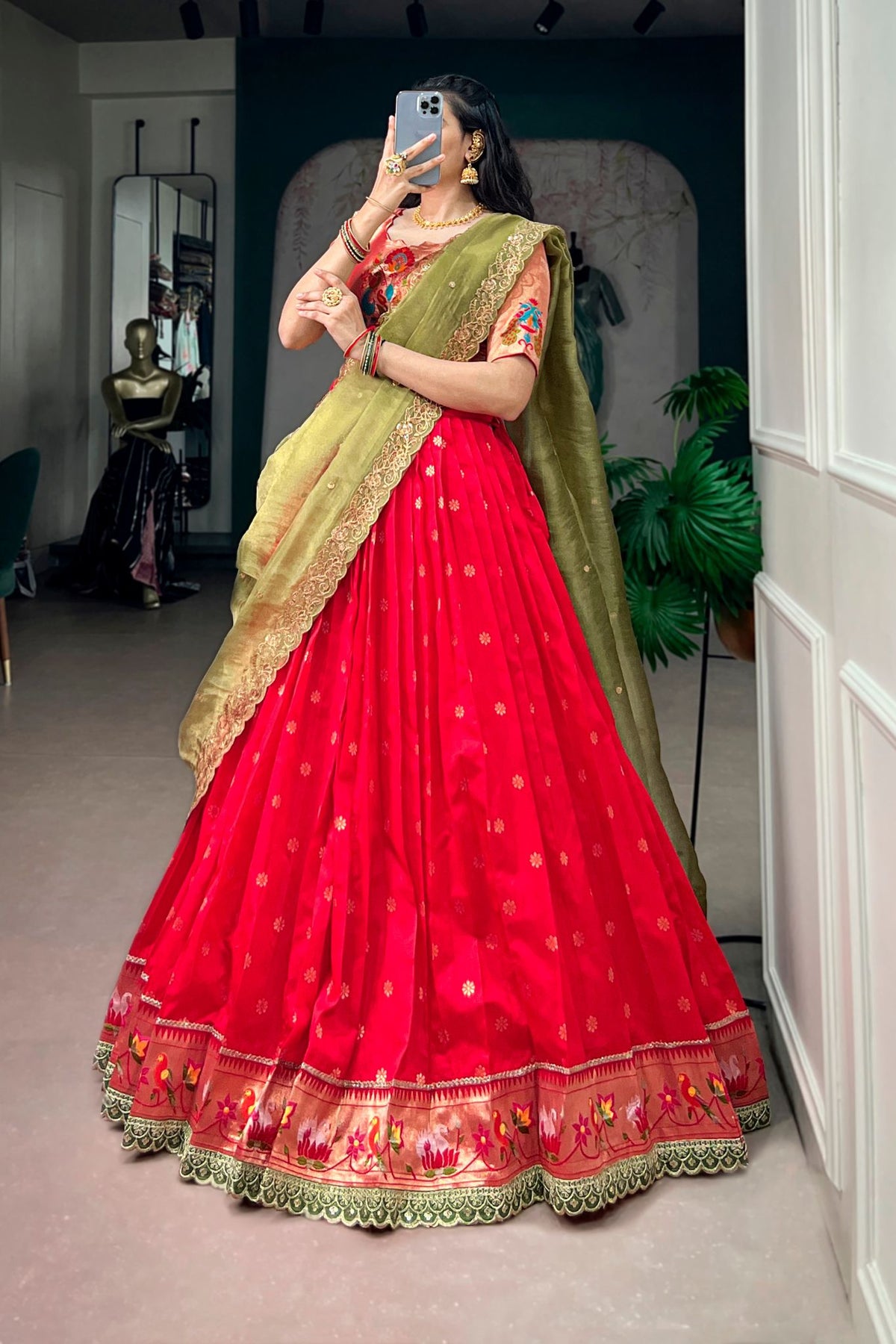 Red Paithani Jacquard Silk Designer Lehenga Choli