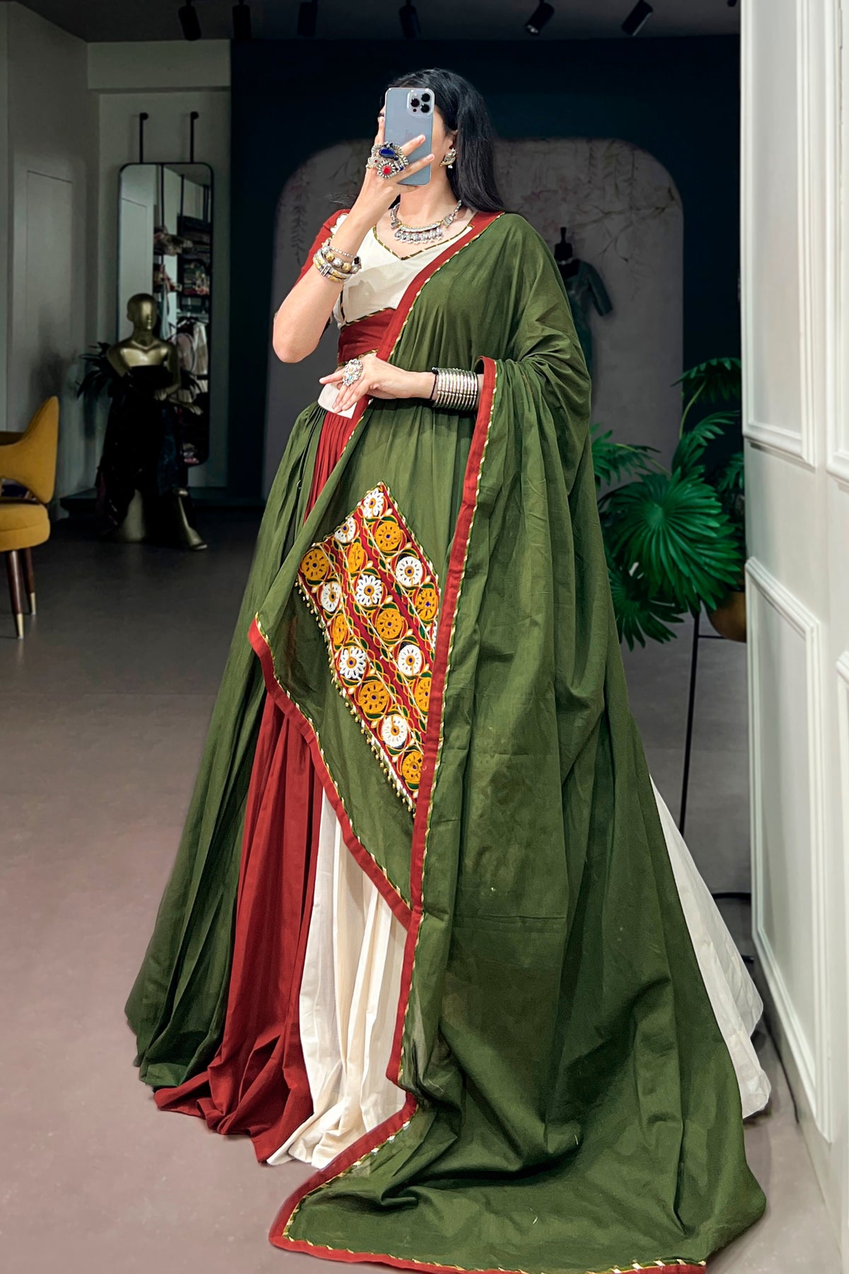 Pure Cotton Navratri Designer Lehenga Choli With Gamthi Work