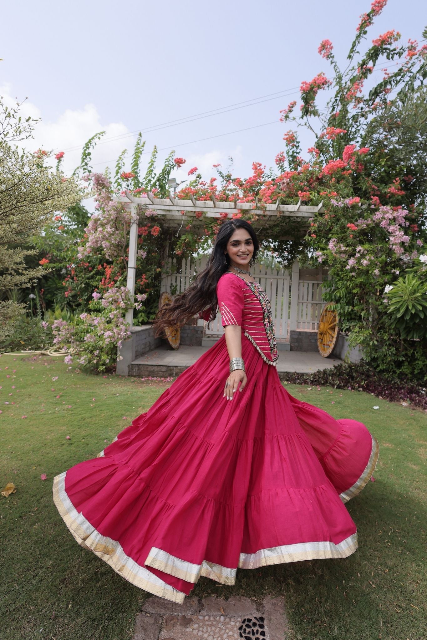 Raasrang Premium Kora Cotton Kutchi Patchwork Navratri Festival Lehenga Choli For Women