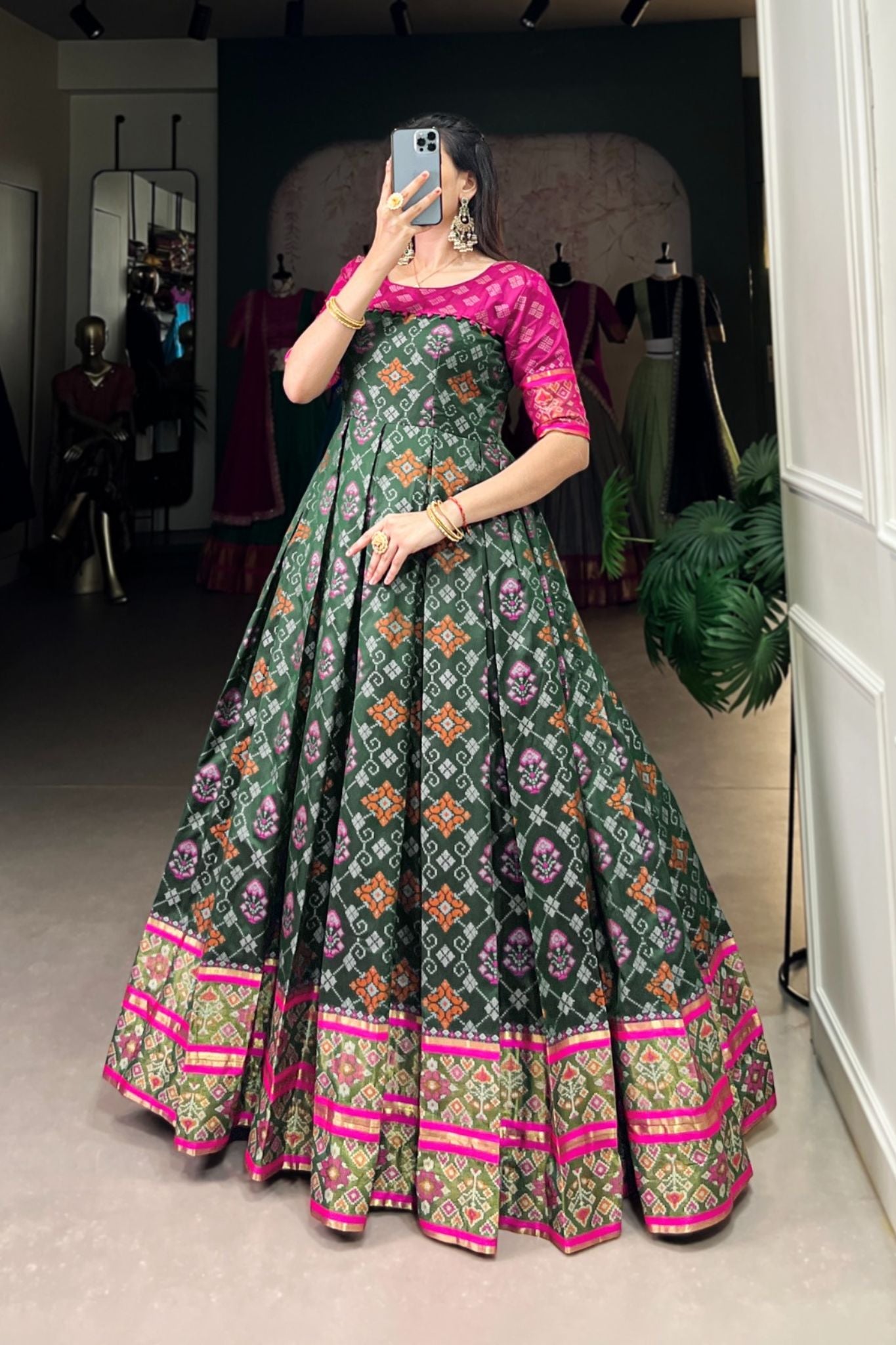 Patola Printed Jacquard Silk Zari Weaving Work Gown