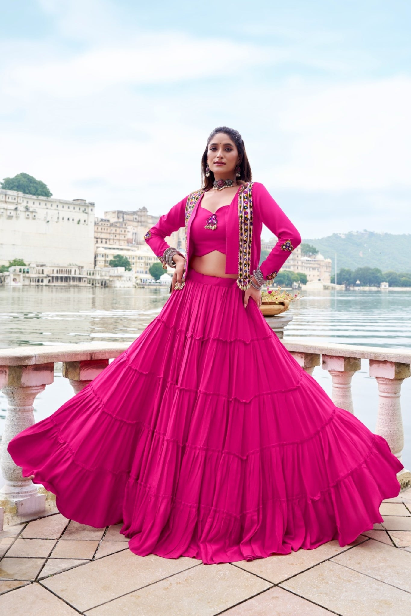 Pure Rayon Mirror Gamthi Work Navratri Lehenga Choli Set