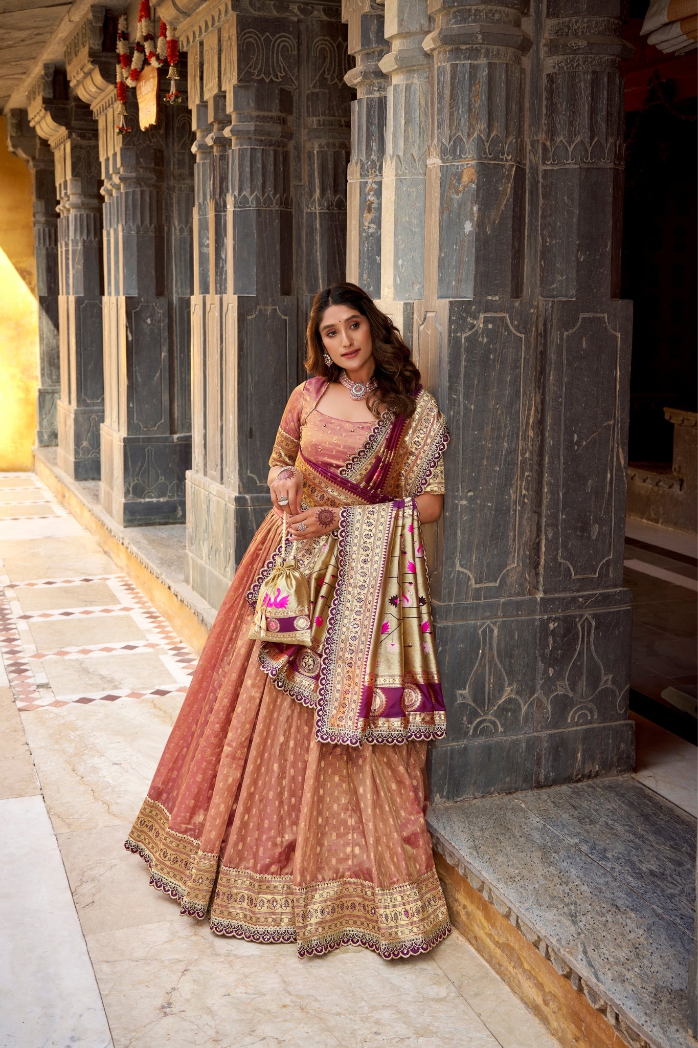 Designer Shimmer Organza Lehenga Set With Intricate Zari Weaving