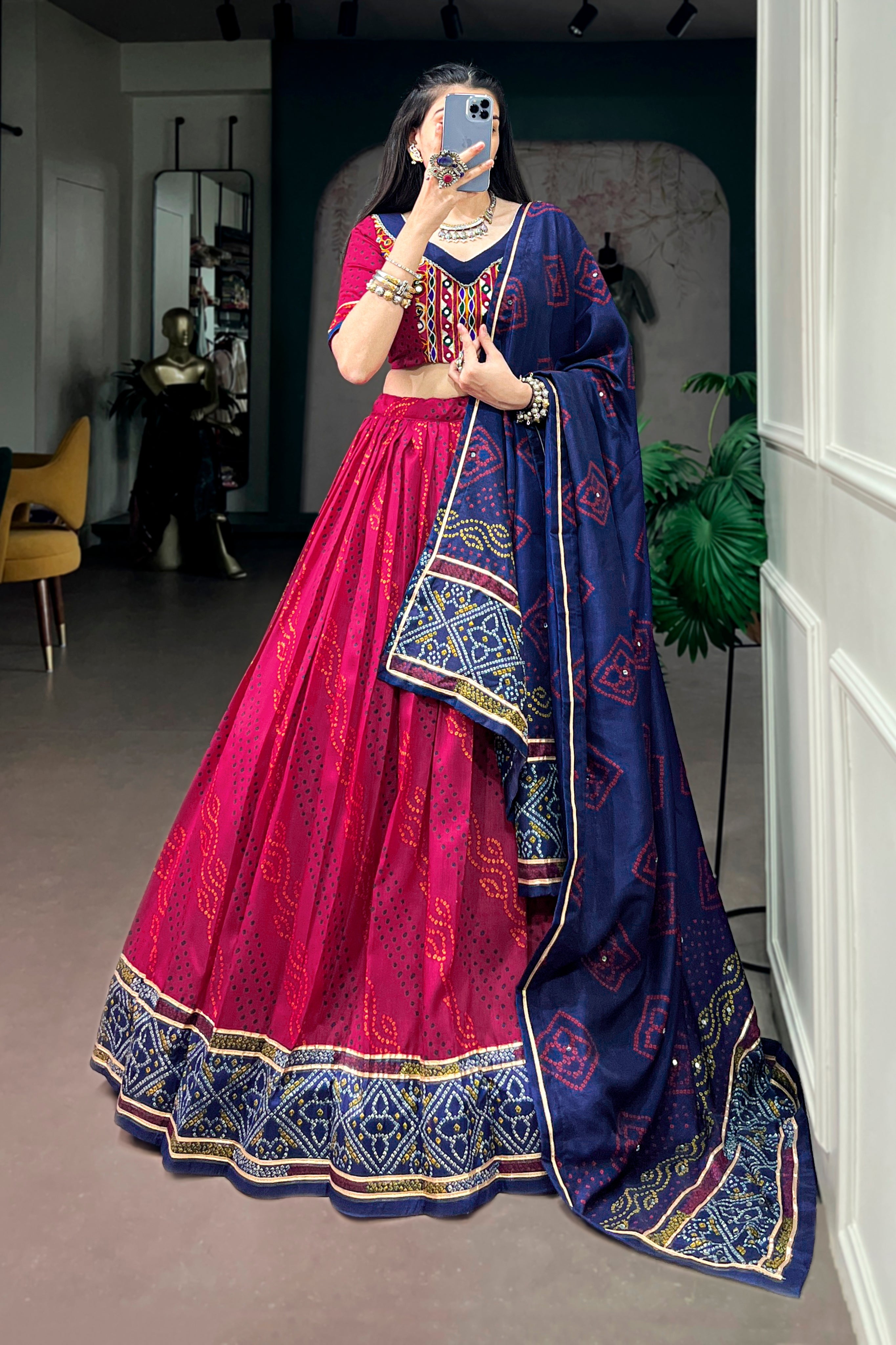 Tasar Silk Bandhani Print Designer Lehenga Choli for Navratri
