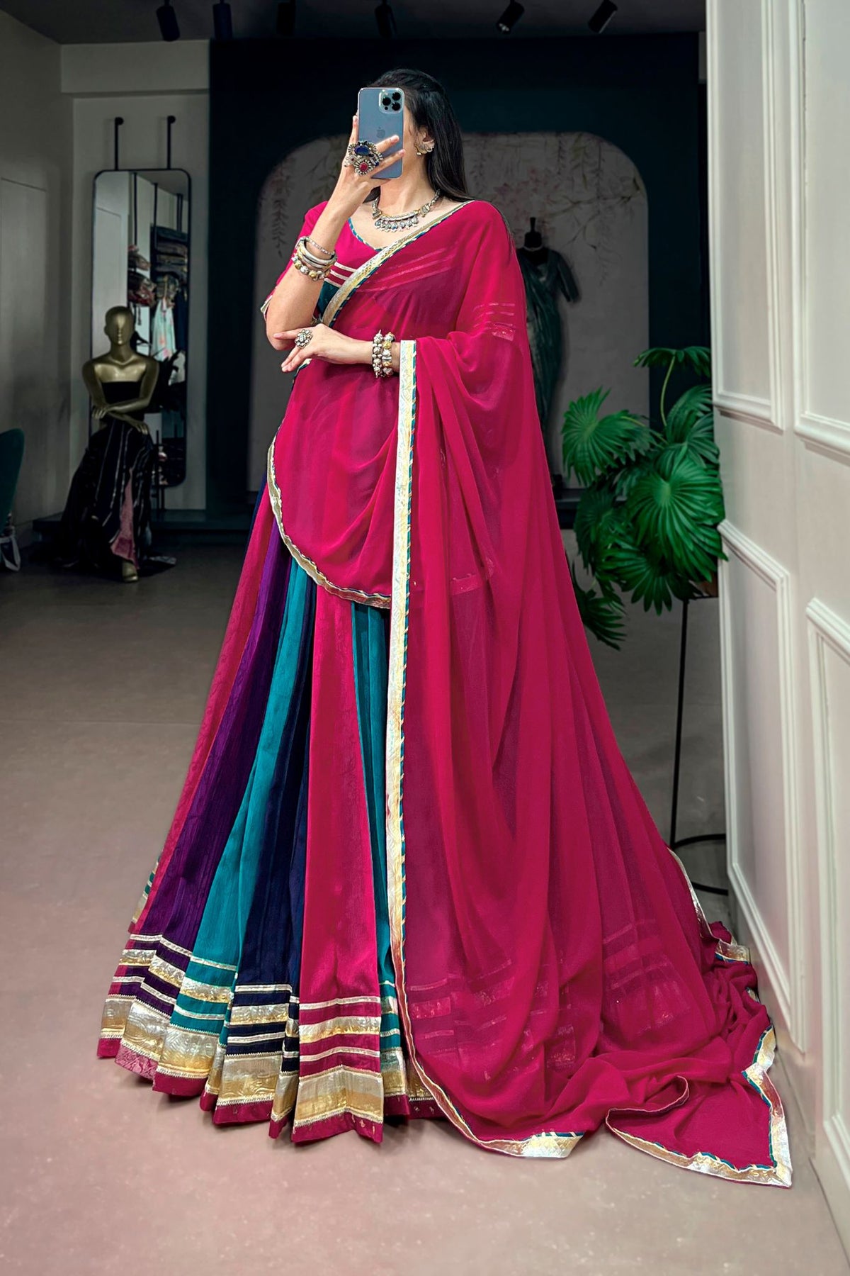 Raasrang Navratri Special Multicolor Rich Chinon Lehenga Choli