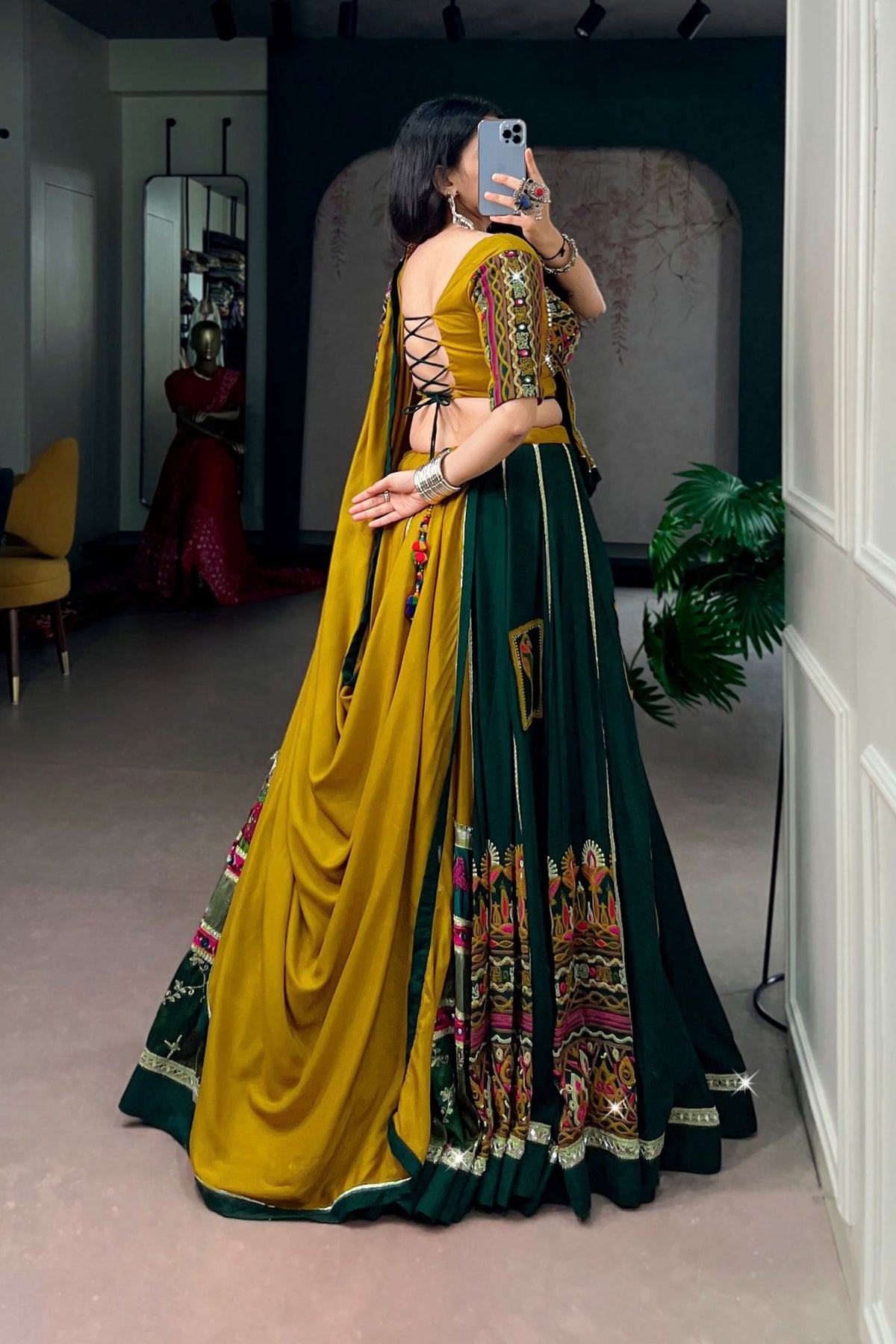 Traditional Gamthi Work Designer Pure Rayon Navratri Lehenga Choli