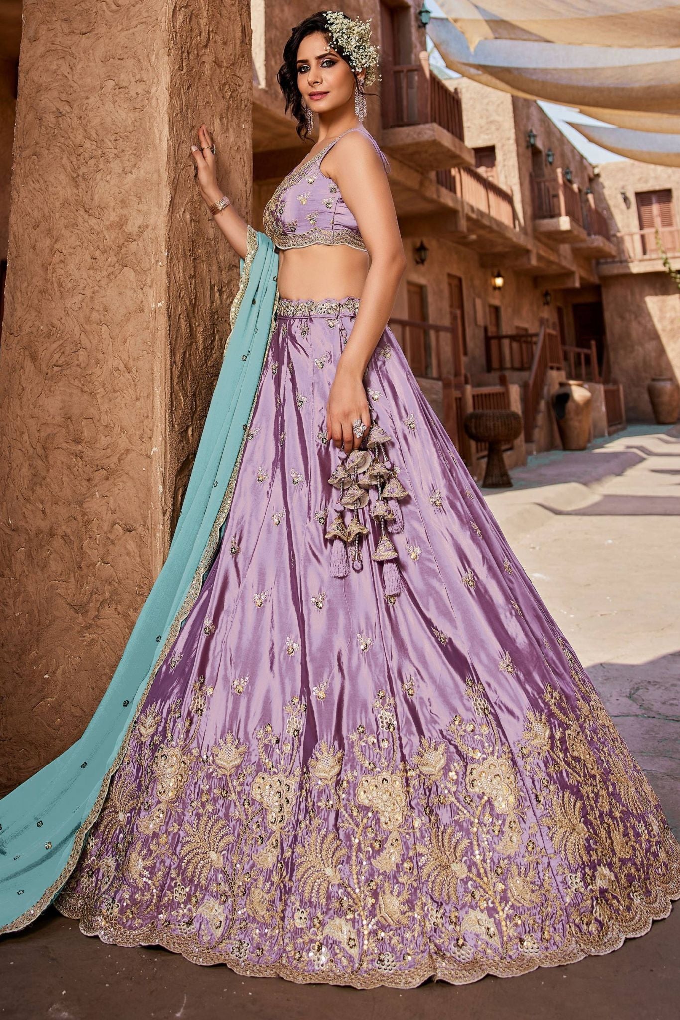 Lavender Purple Designer Art Silk Wedding Lehenga Choli
