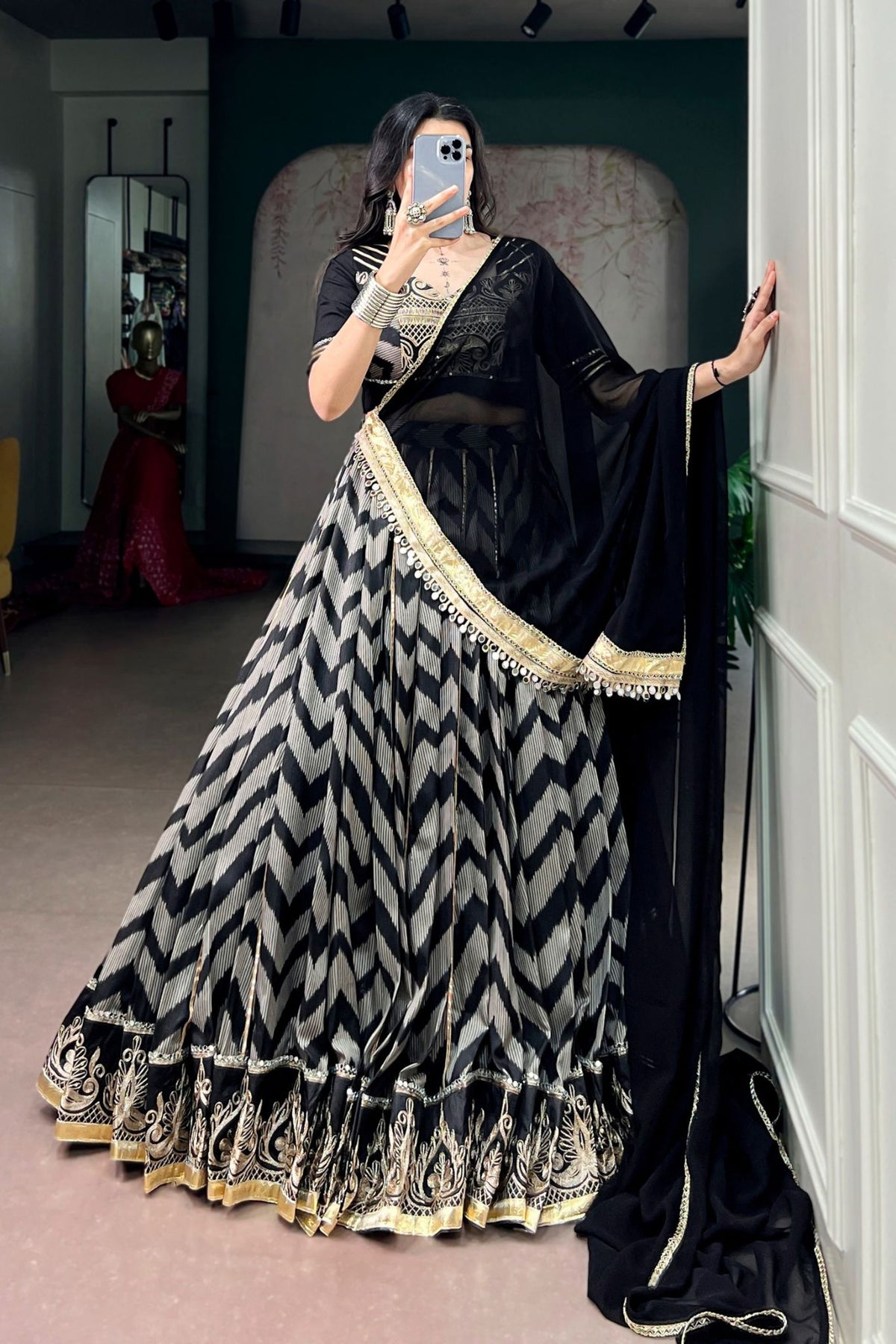 Designer Tasar Silk Mirror Work Navratri Chaniya Choli