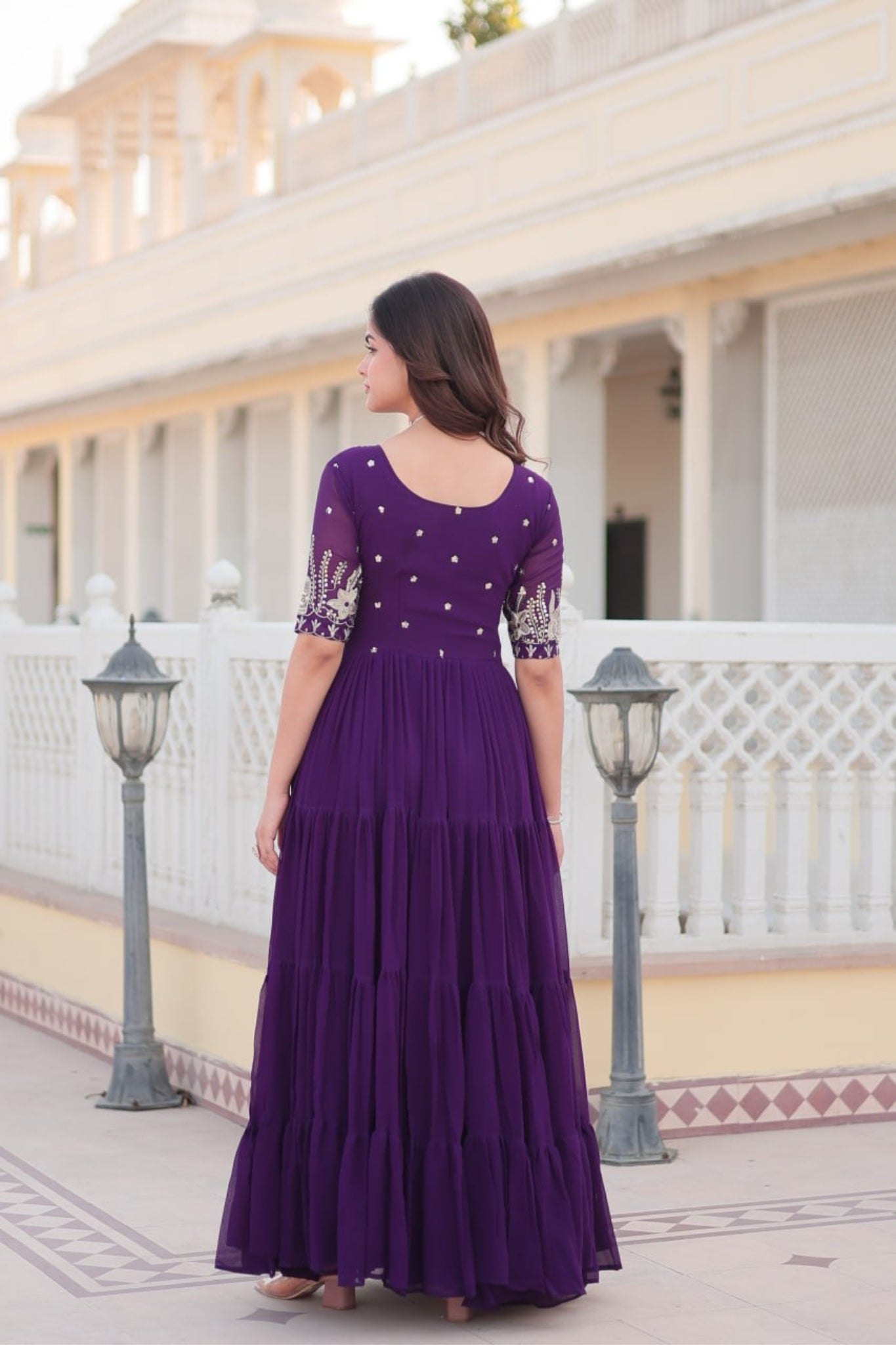 Embroidered Sequins Work Designer Women Gown