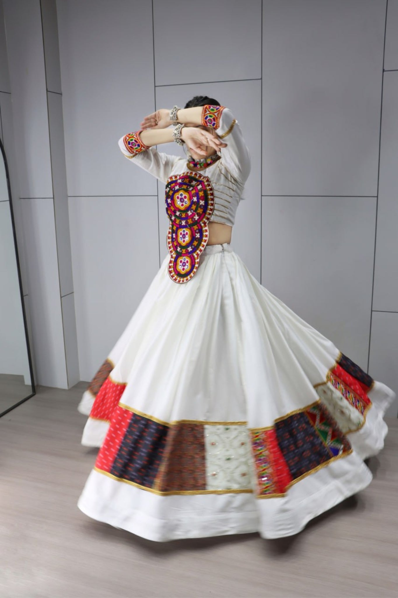Designer White Multicolor Navratri Lehenga Choli For Women