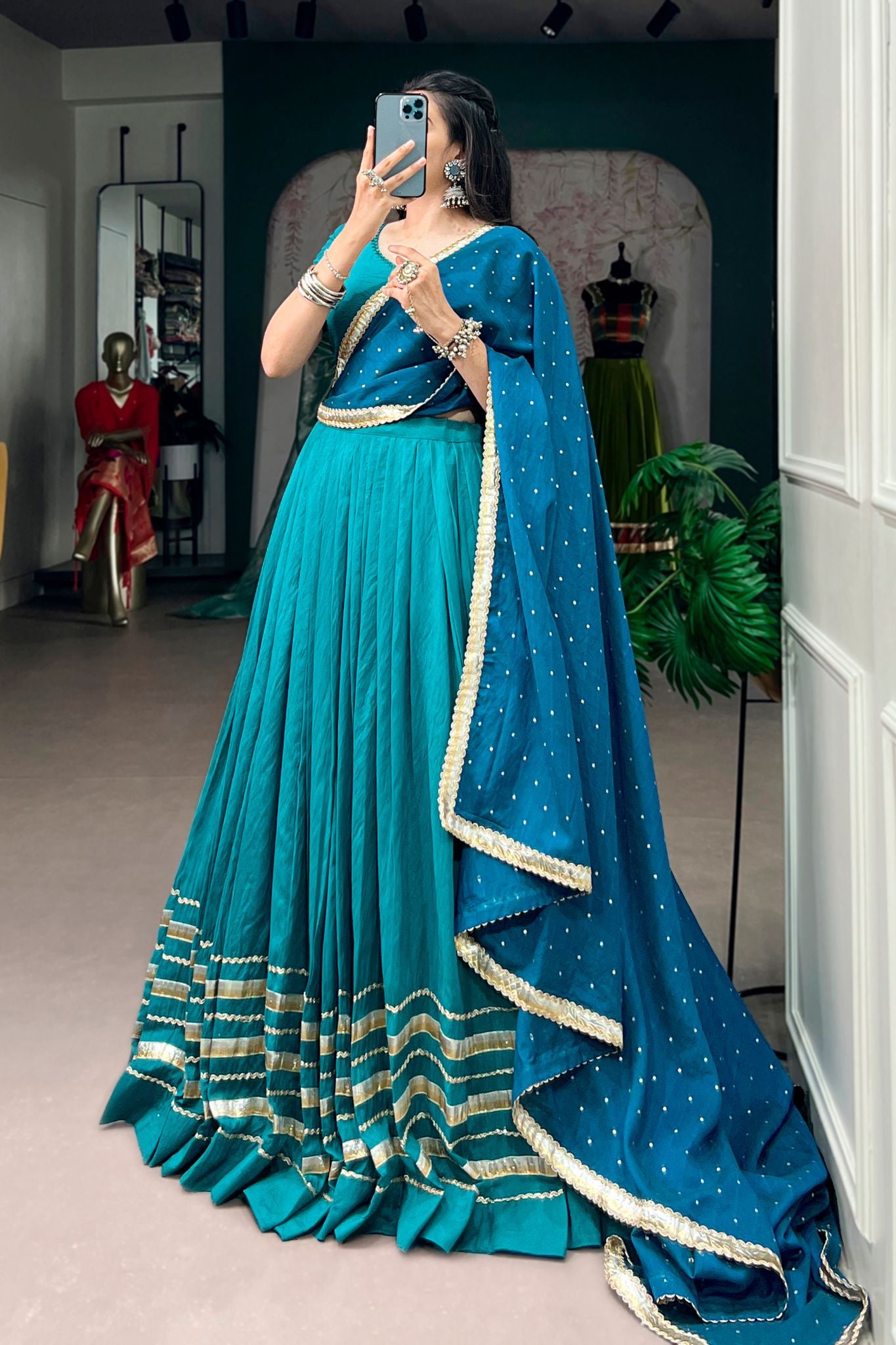 Raasrang Teal Blue Gota Patti designer Navratri Lehenga Choli With Dupatta