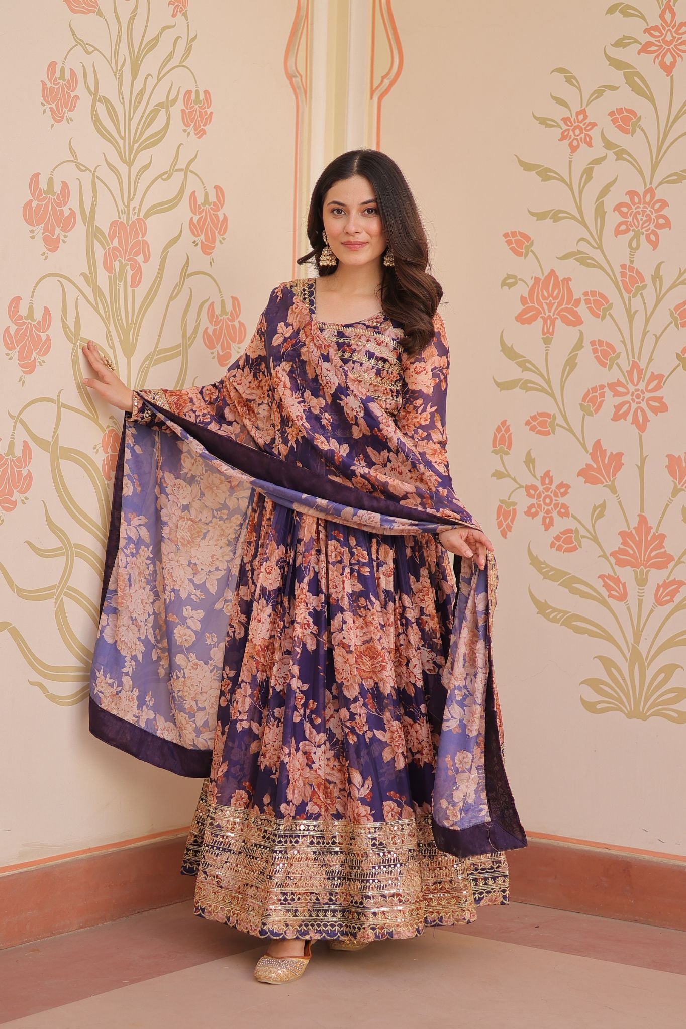 Elegance Digital Printed Embroidered Work Beautifully Gown With Dupatta