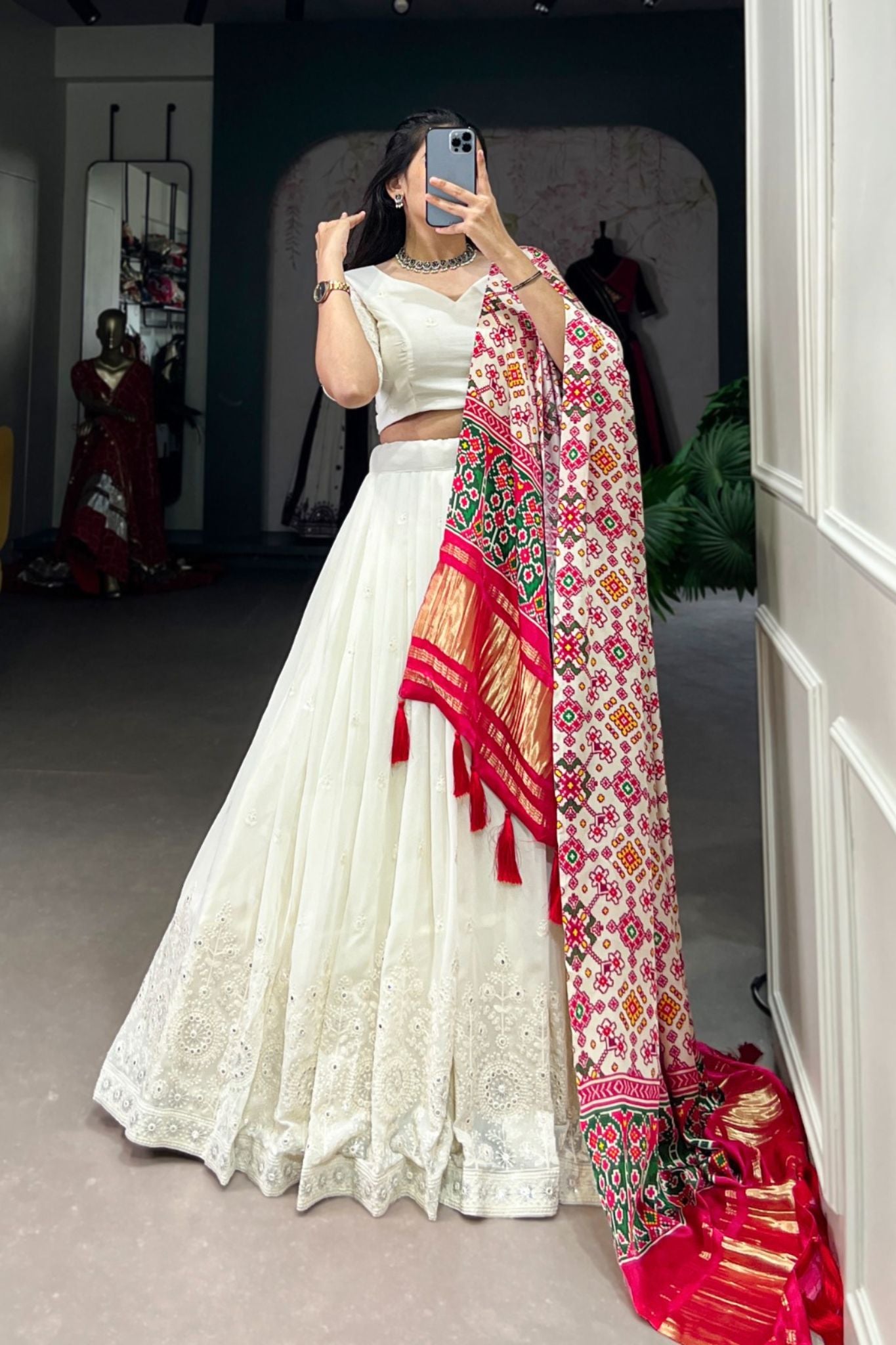 Beautiful Lucknowi Work Georgette Lehenga With Gaji Silk Dupatta