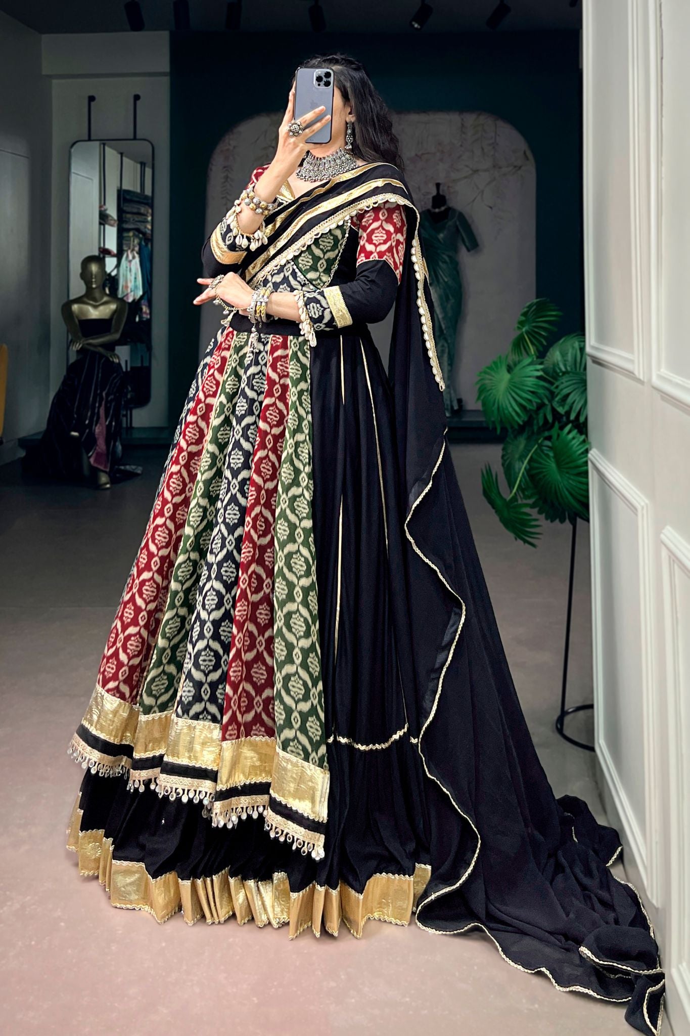 Raasrang Designer Navratri Lehenga Choli In Pure Rayon Heritage Print Garba Outfit