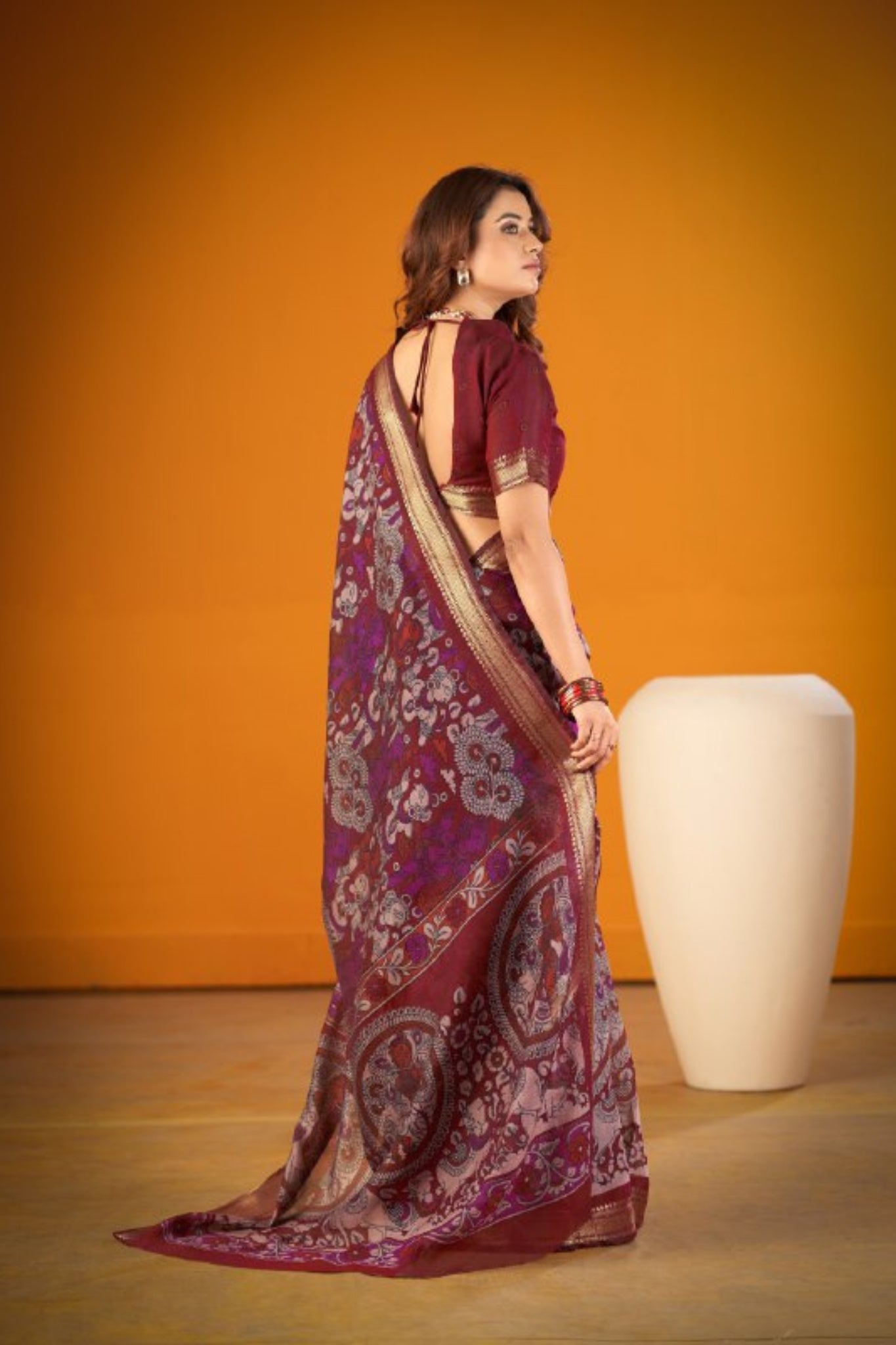 Elegant Kalamkari Chanderi Saree With Rich Zari Woven Border
