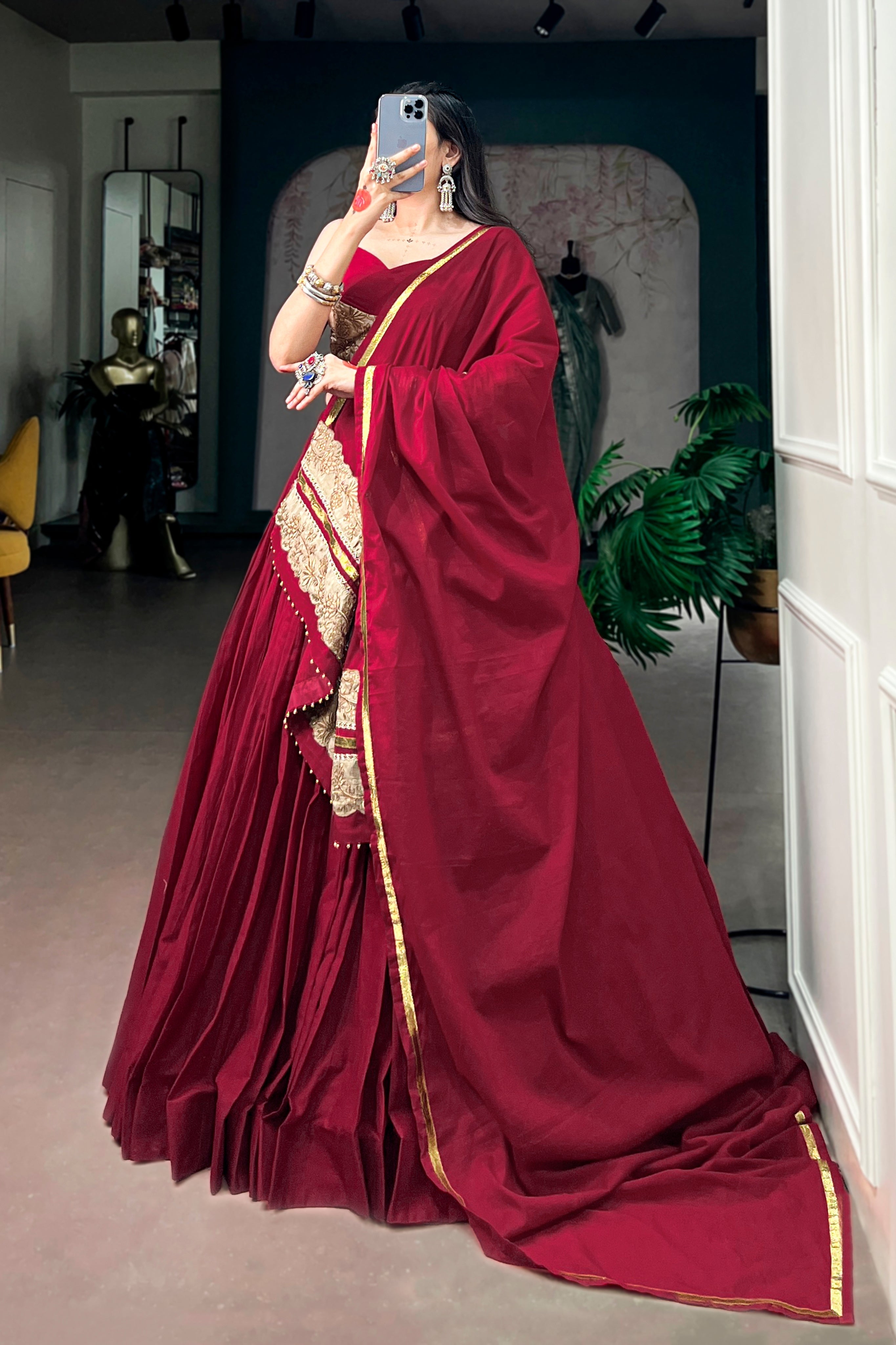 Maroon Mal Cotton Designer Lehenga Choli For Navratri