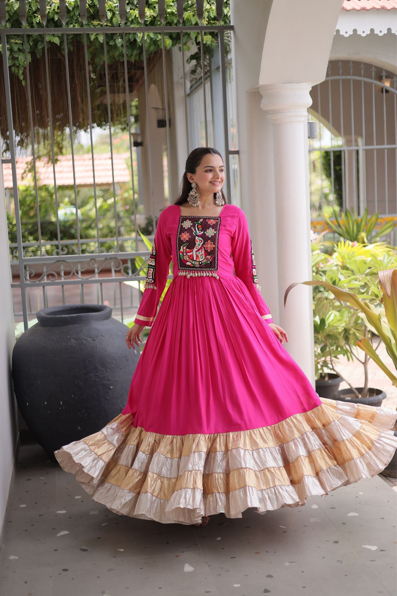 Raasrang Navratri Special Designer Rayon Gown With Kutchi Gamthi Thread Work