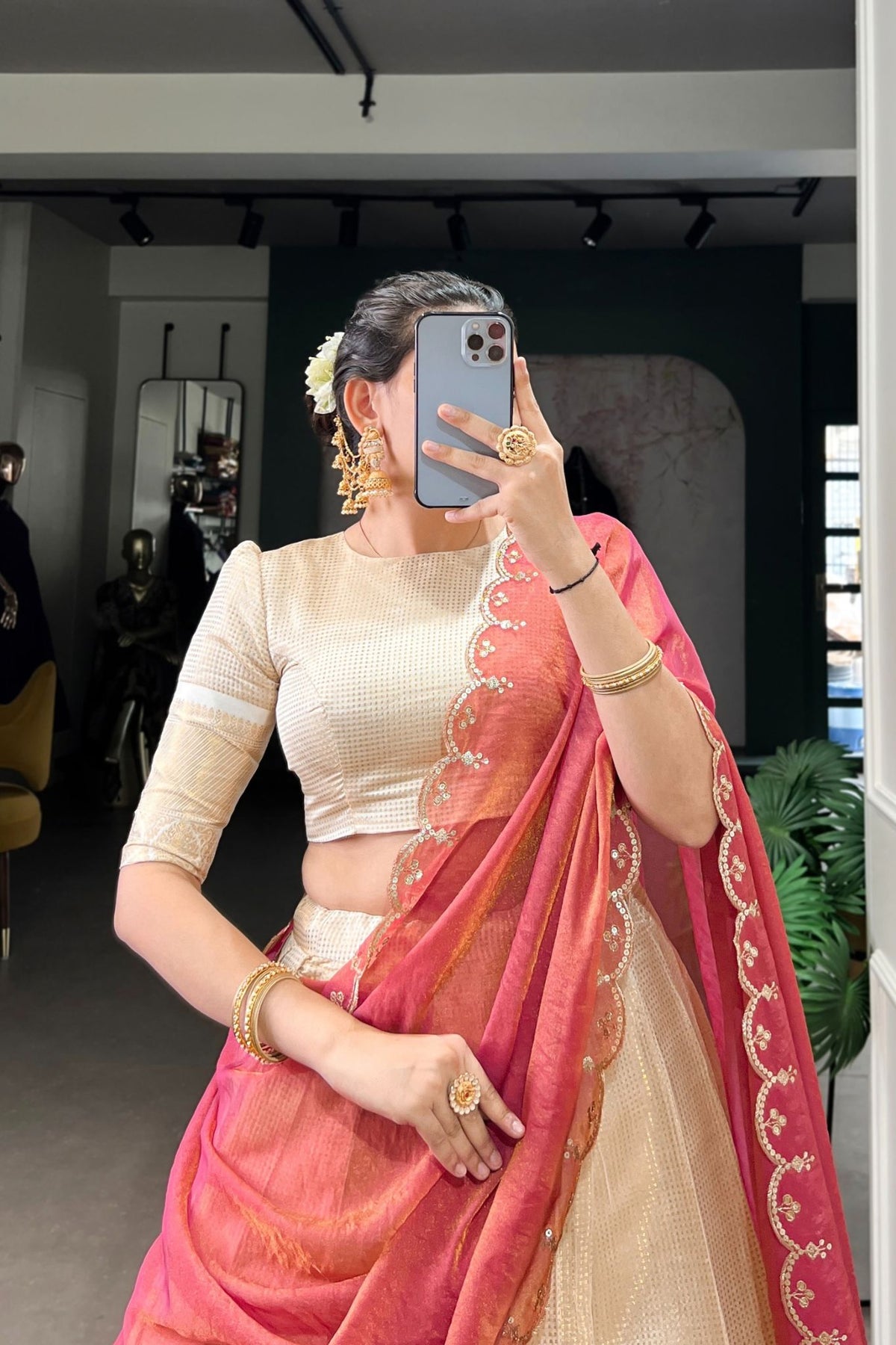Jacquard Chex Zari Weaving Work Beautiful Lehenga Choli