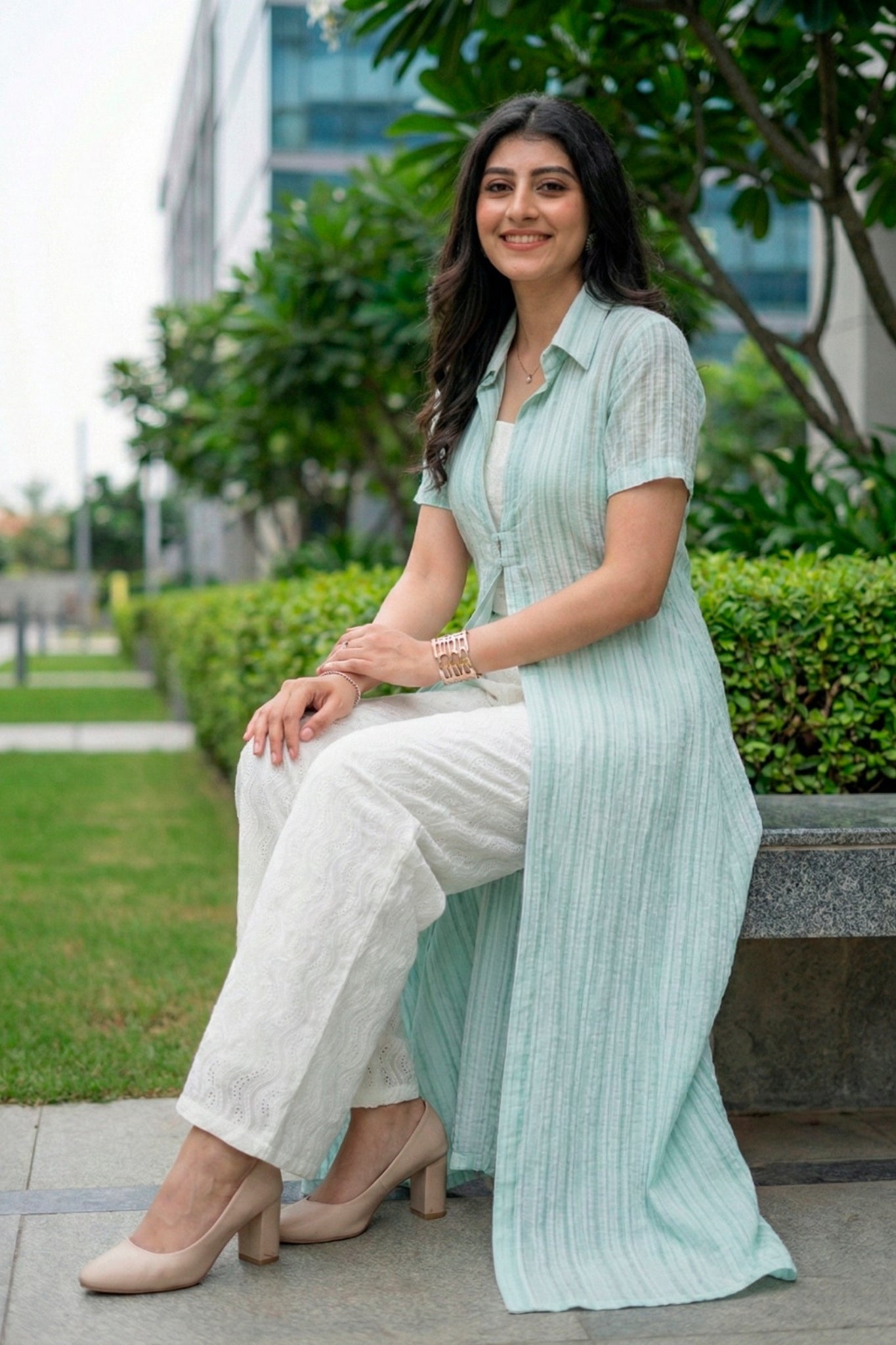 Mint Green Long Overlay Shrug Set