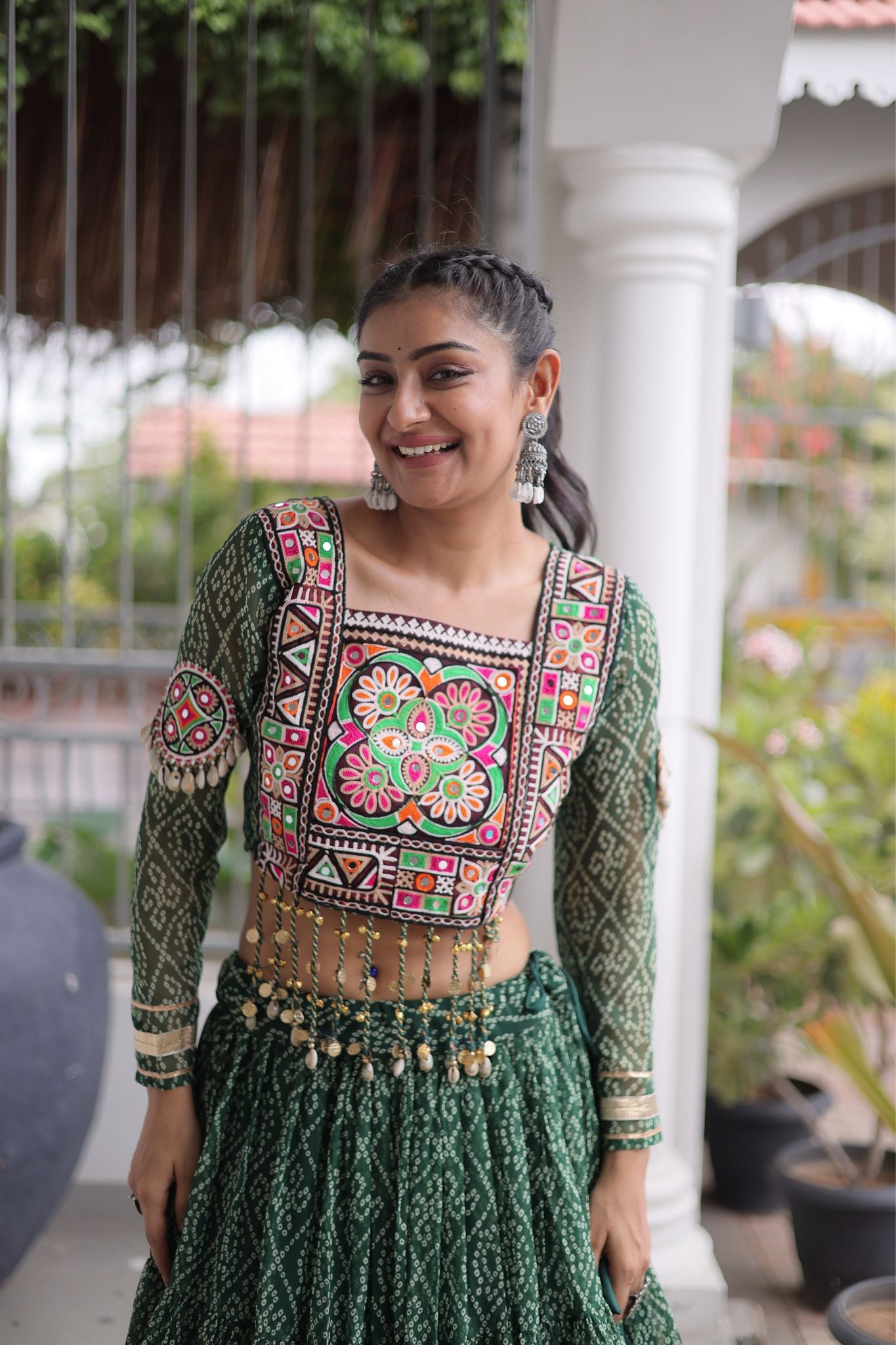 Raasrang Navratri Special Bandhani Print Lehenga Choli for Women with Kutchi Patchwork