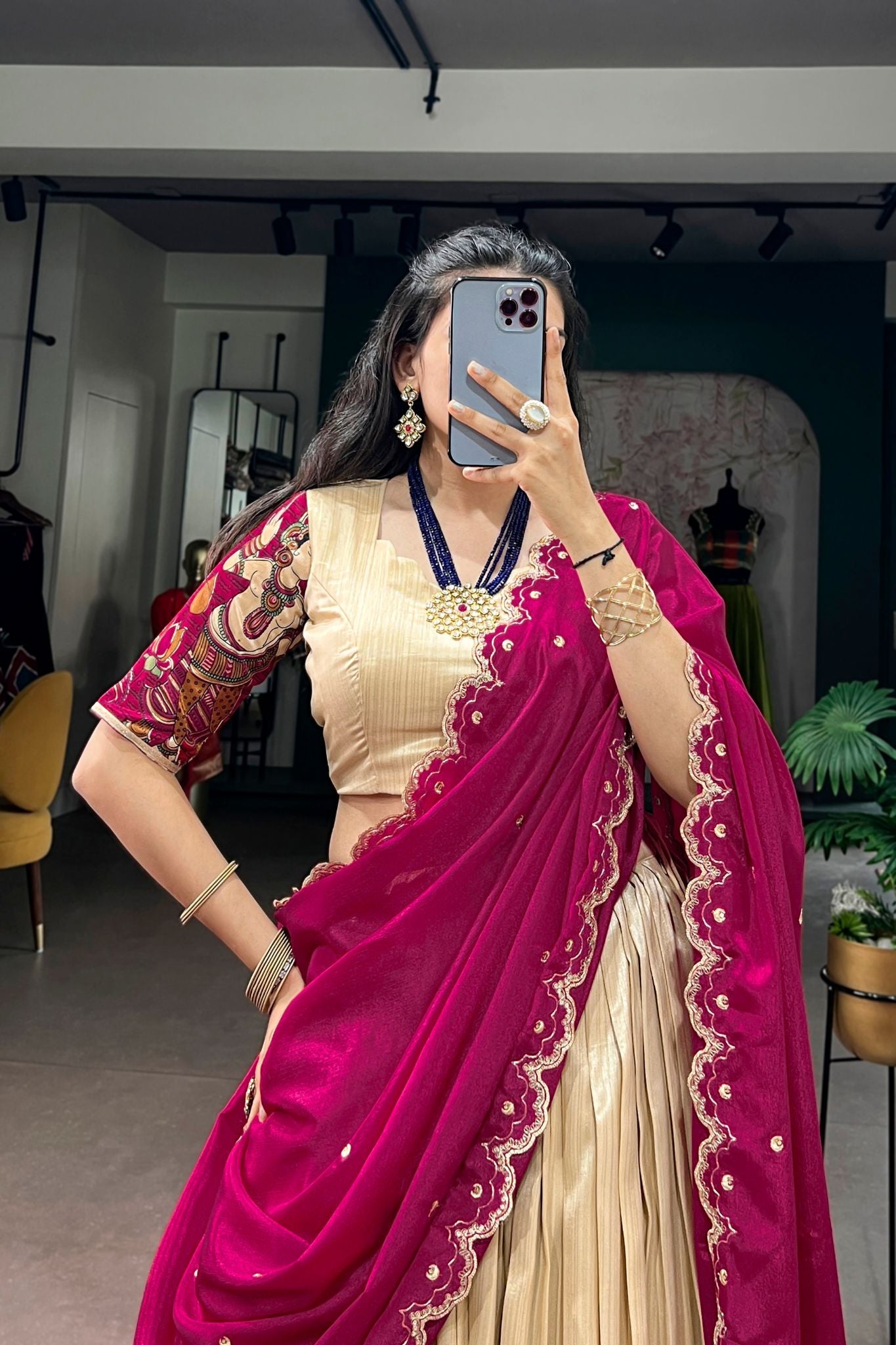 Designer Tasar Silk Kalamkari Print Wedding And Festive Lehenga Choli