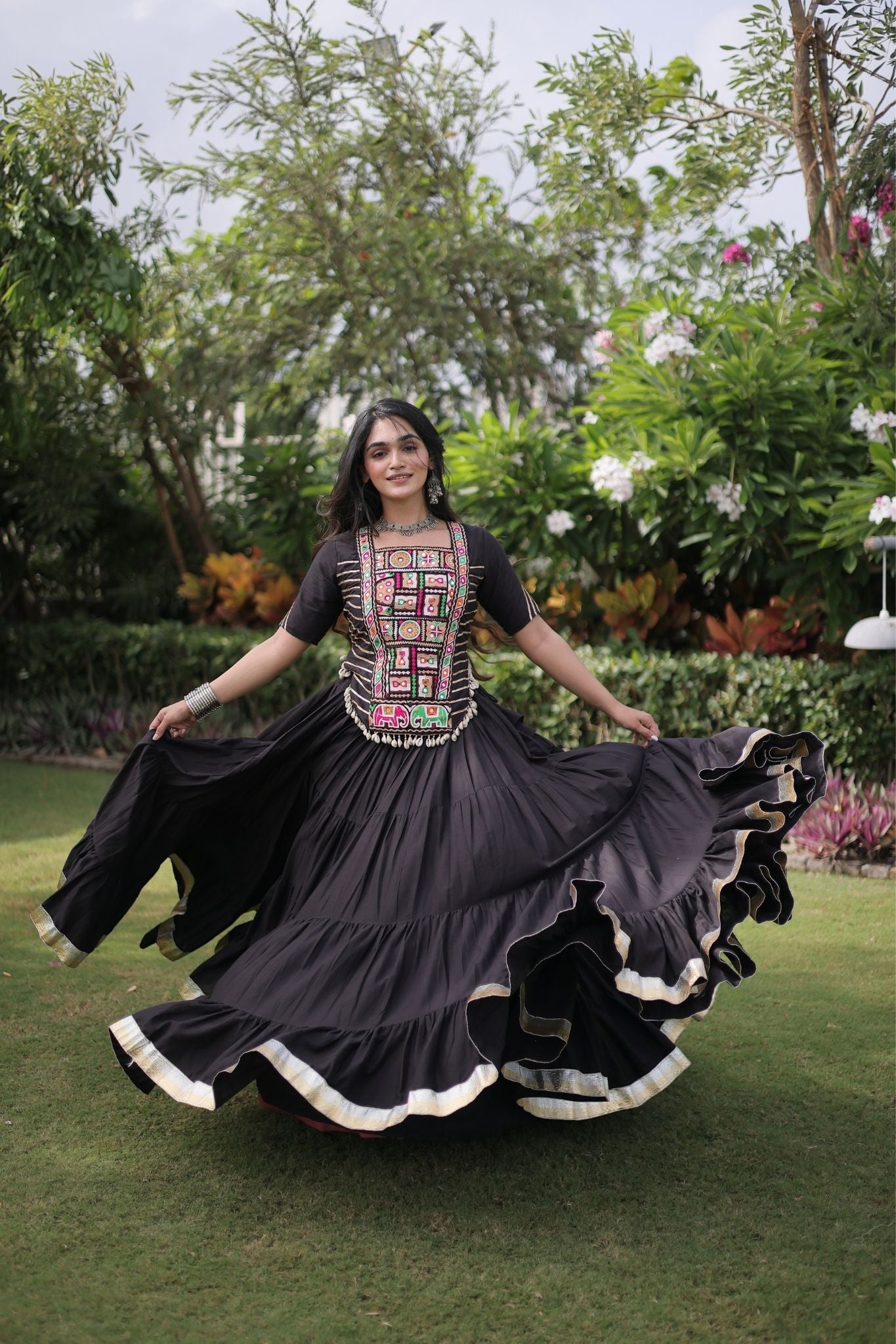 Raasrang Premium Kora Cotton Kutchi Patchwork Navratri Festival Lehenga Choli For Women