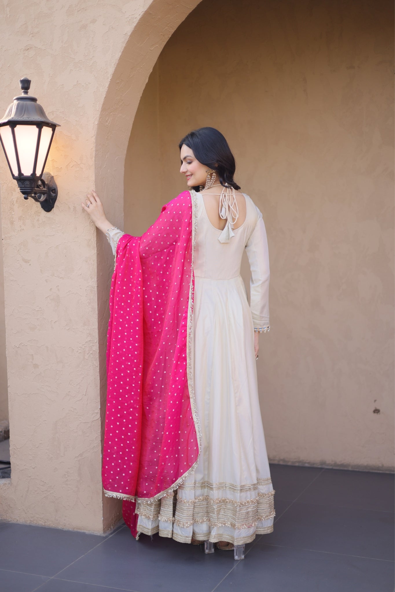 Cosmos Real Mirror Work Designer Embroidered Anarkali Gown With Dupatta