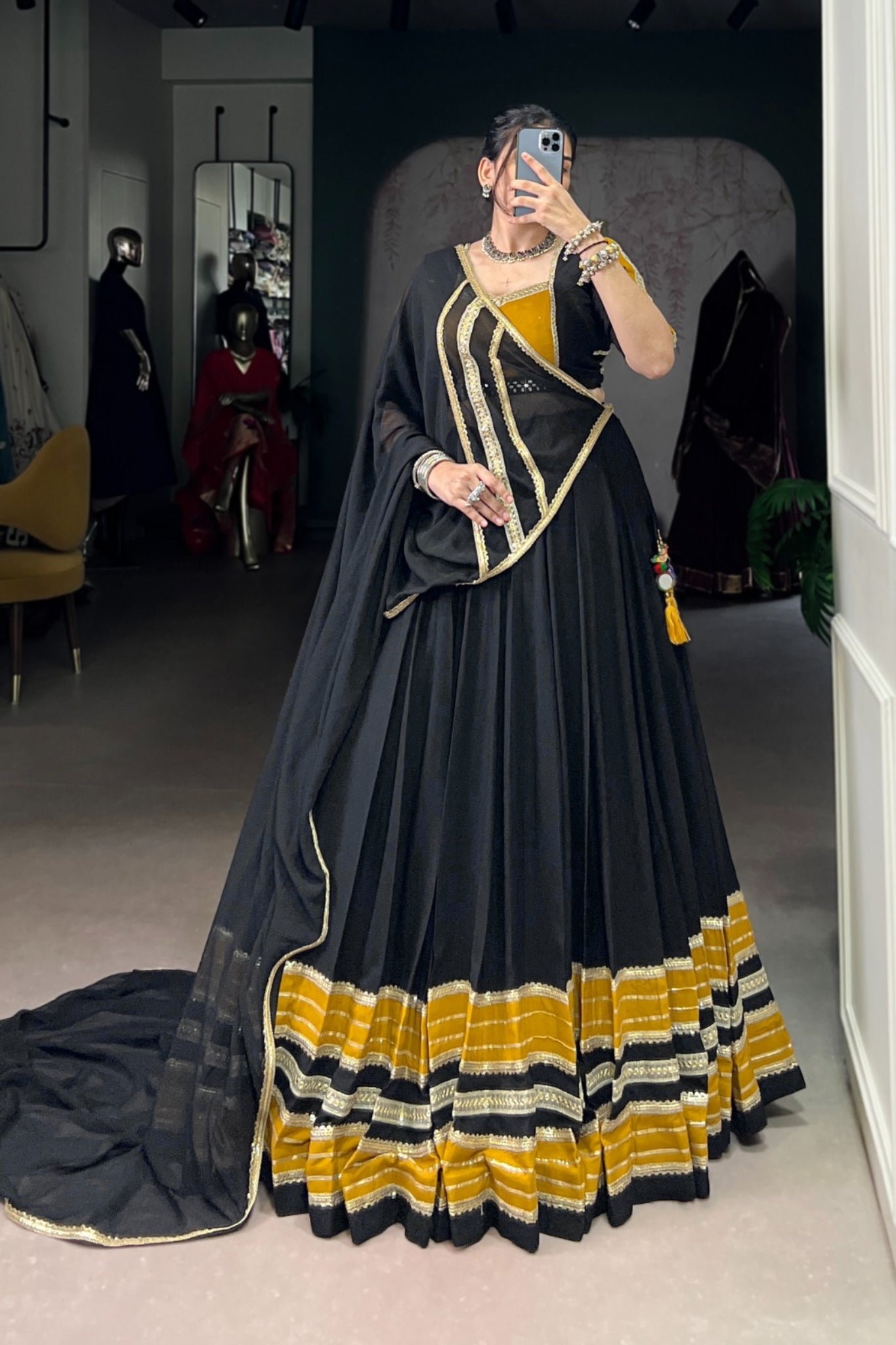 Black Beautiful Pure Rayon Original Mirror Work Stunning Navratri Lehenga Choli