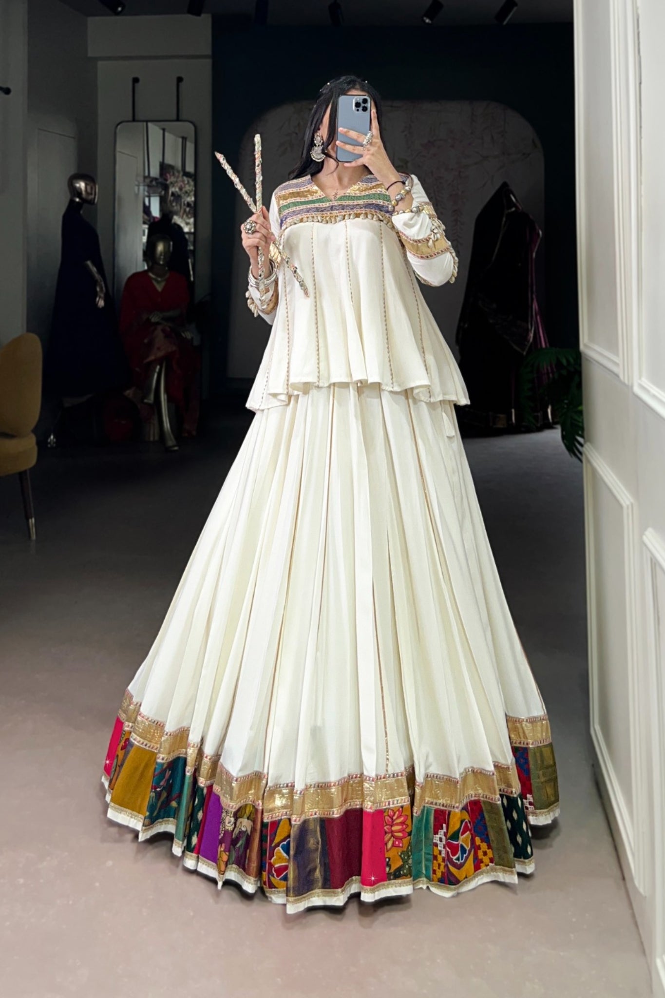 Stylish Designer Navratri Lehenga Choli With Multi Patchwork & Gota Patti Lace