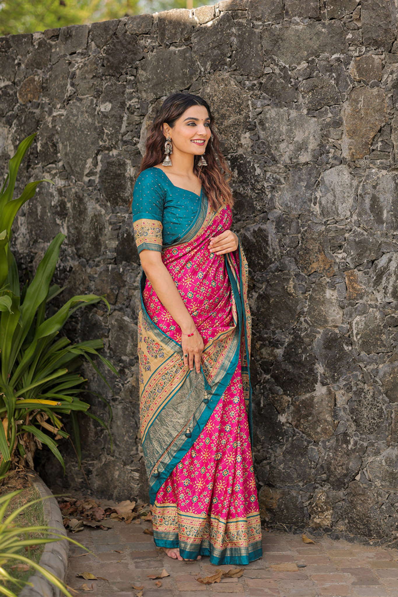 Trending Pink Color Foil Printed And Stone Work Dola Silk Saree