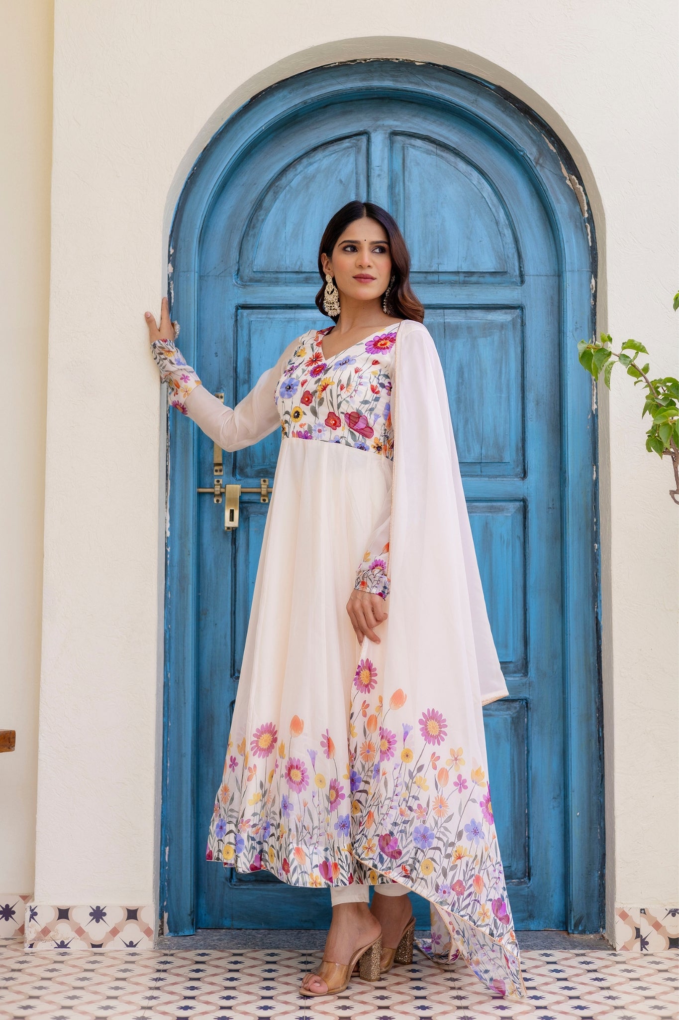 Premium Floral Organza Anarkali Set With Dupatta