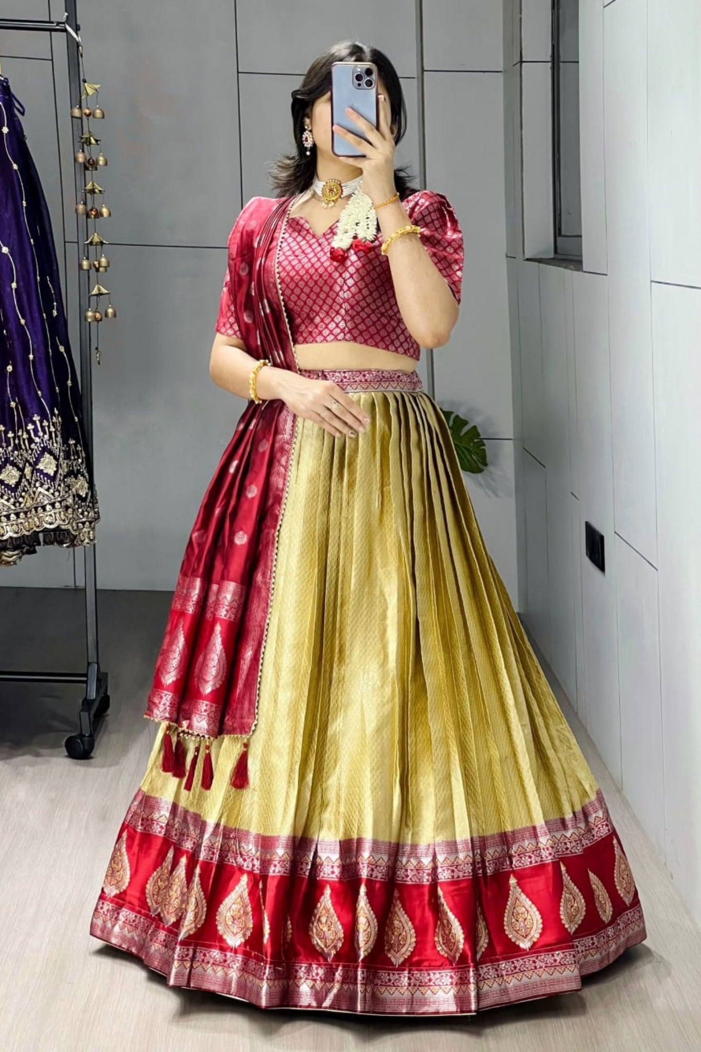 Royal Banarasi Silk Lehenga Choli With Contrast Dupatta For Wedding And Festive Wear