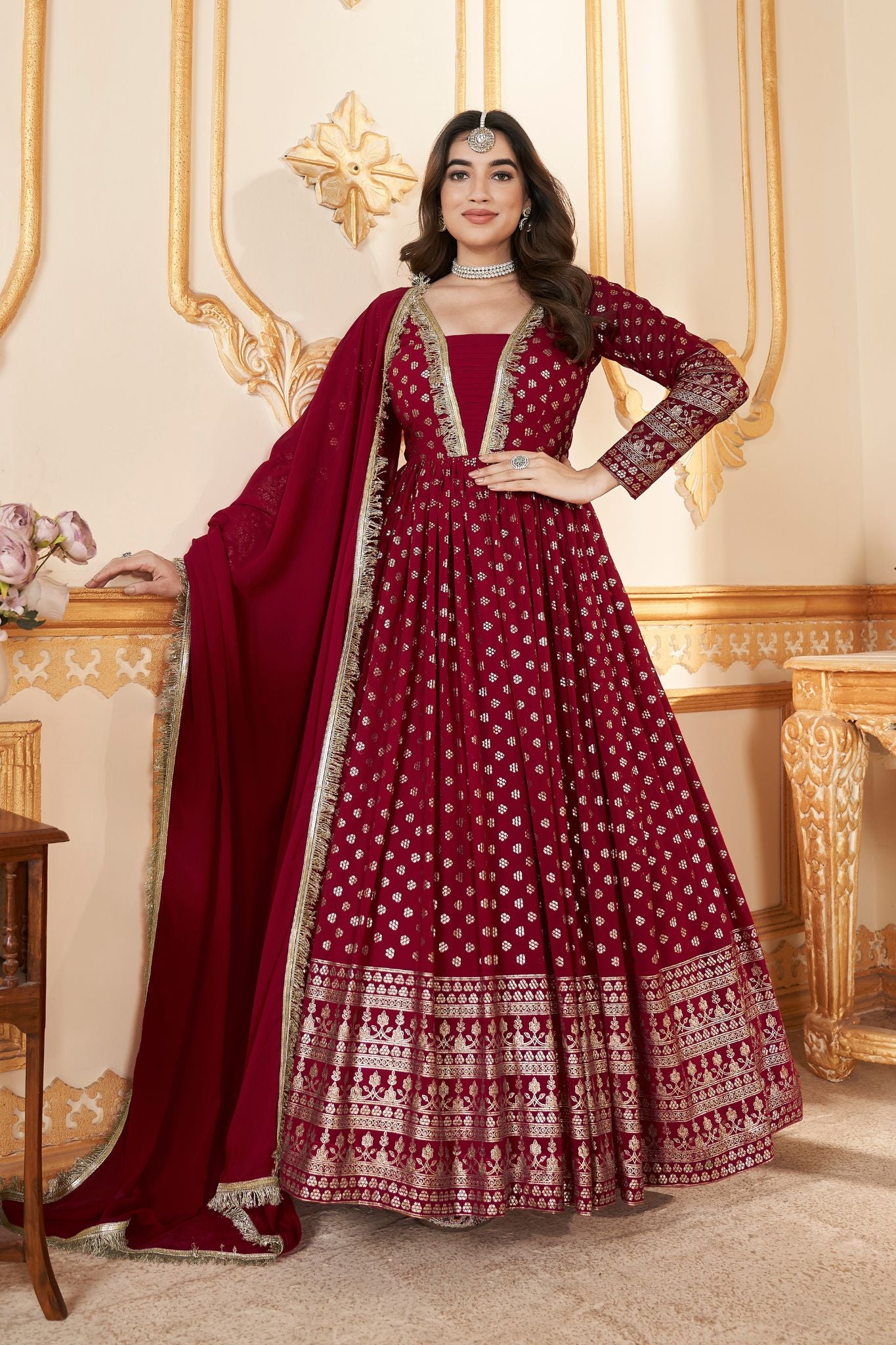 Red Designer Georgette Anarkali Gown