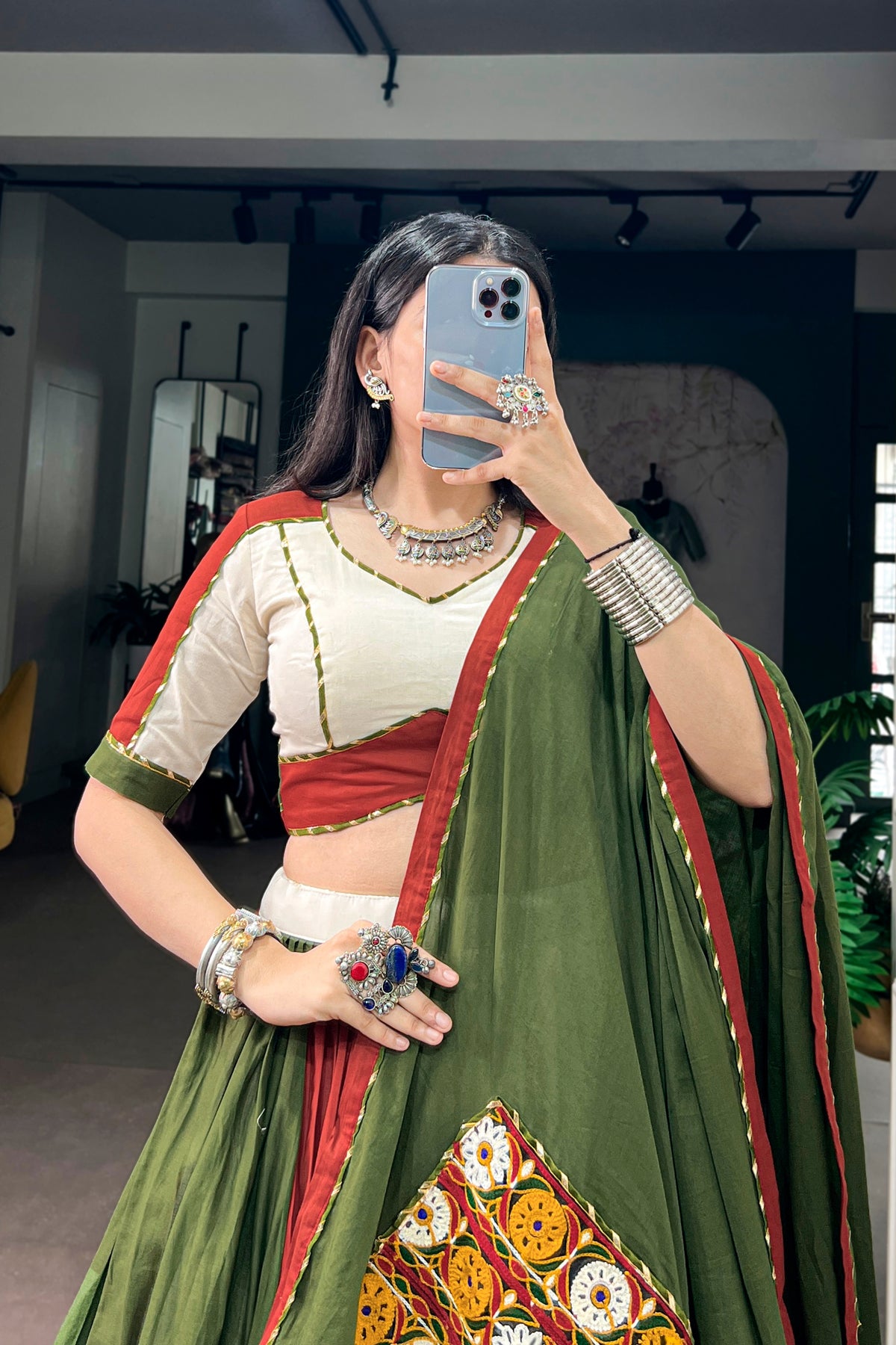 Pure Cotton Navratri Designer Lehenga Choli With Gamthi Work